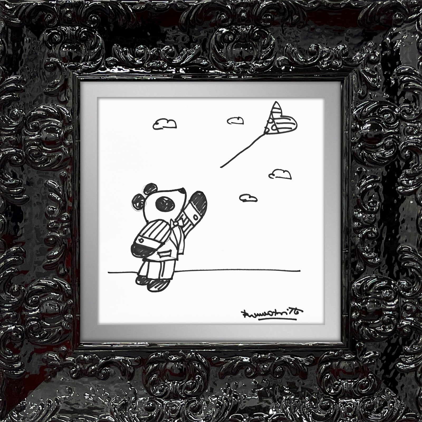 Romero Britto panda original drawing  contemporary pop art piece