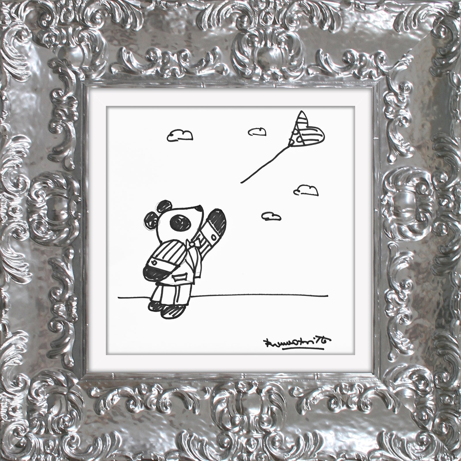 Romero Britto panda original drawing  contemporary pop art piece