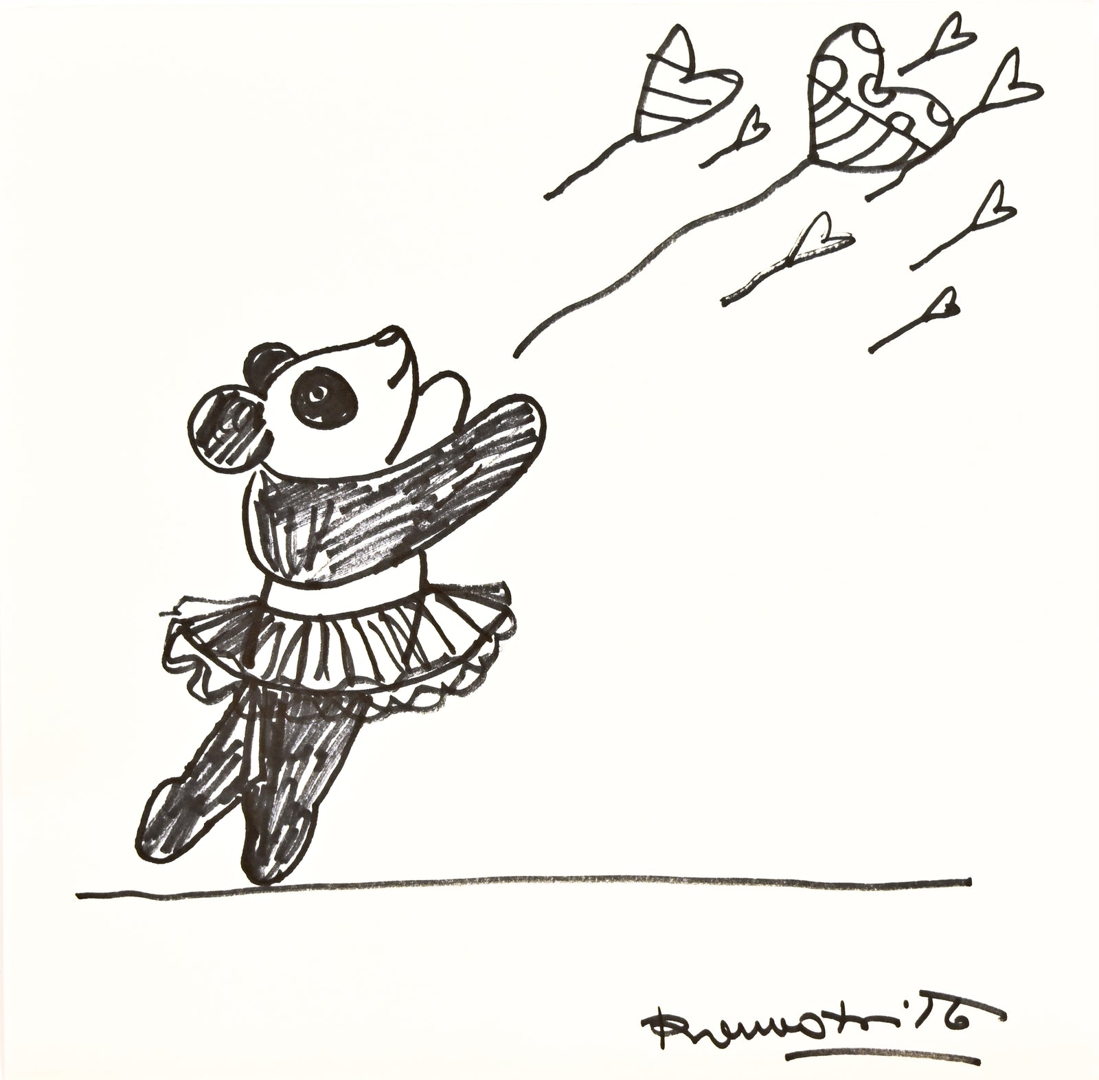 Romero Britto panda original drawing  colorful pop art design
