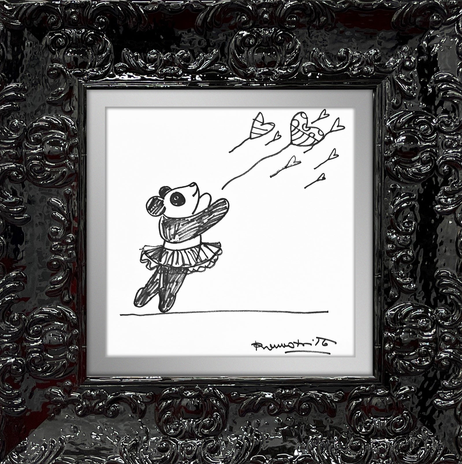 Romero Britto panda original drawing  contemporary pop art piece