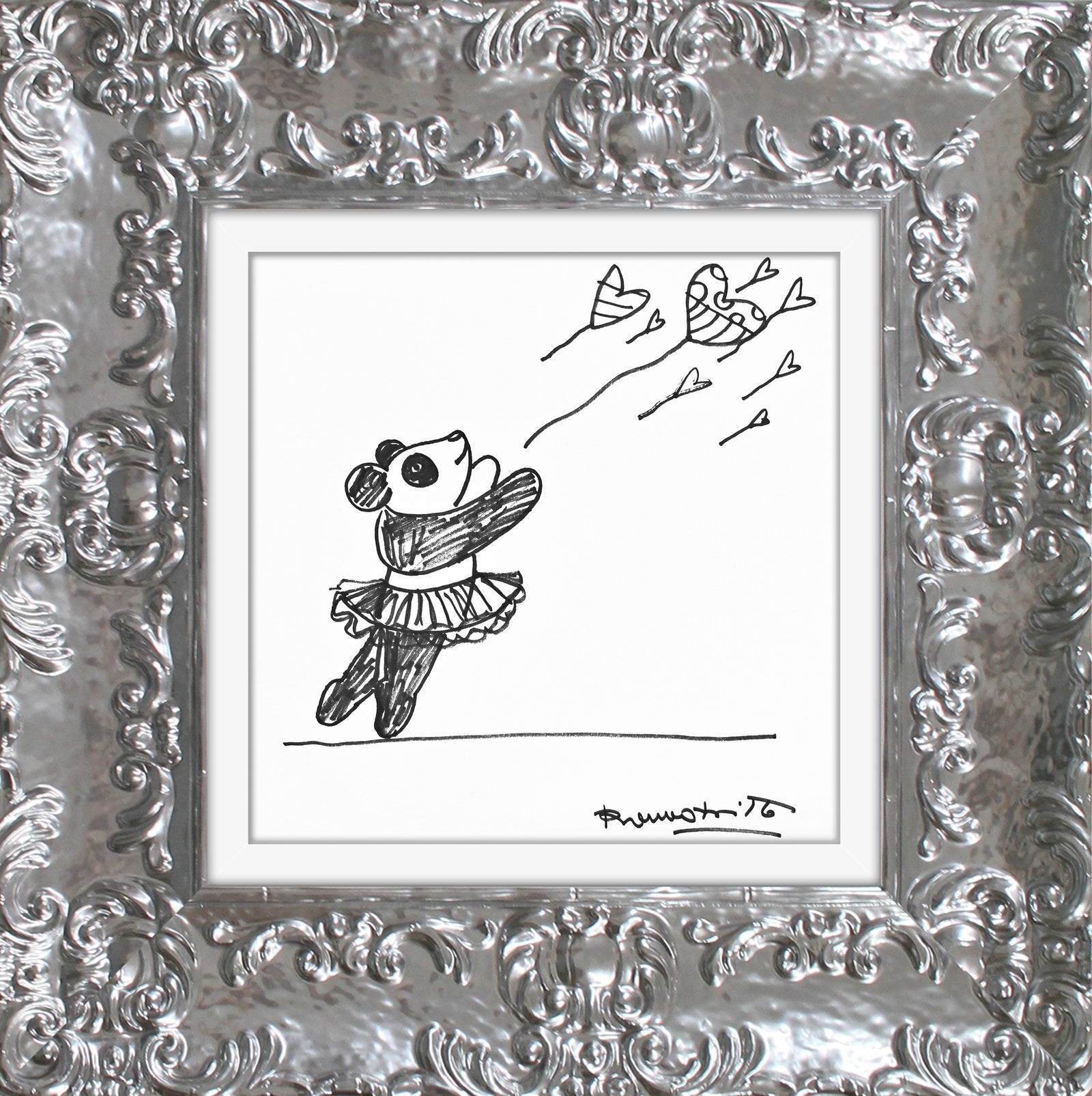 Romero Britto panda original drawing  contemporary pop art piece