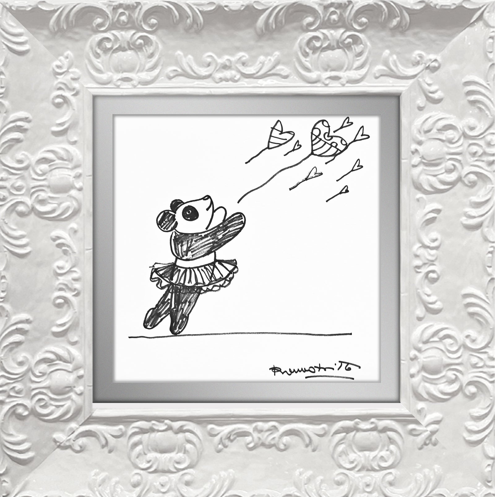 modern pop art panda original drawing  vibrant home decor