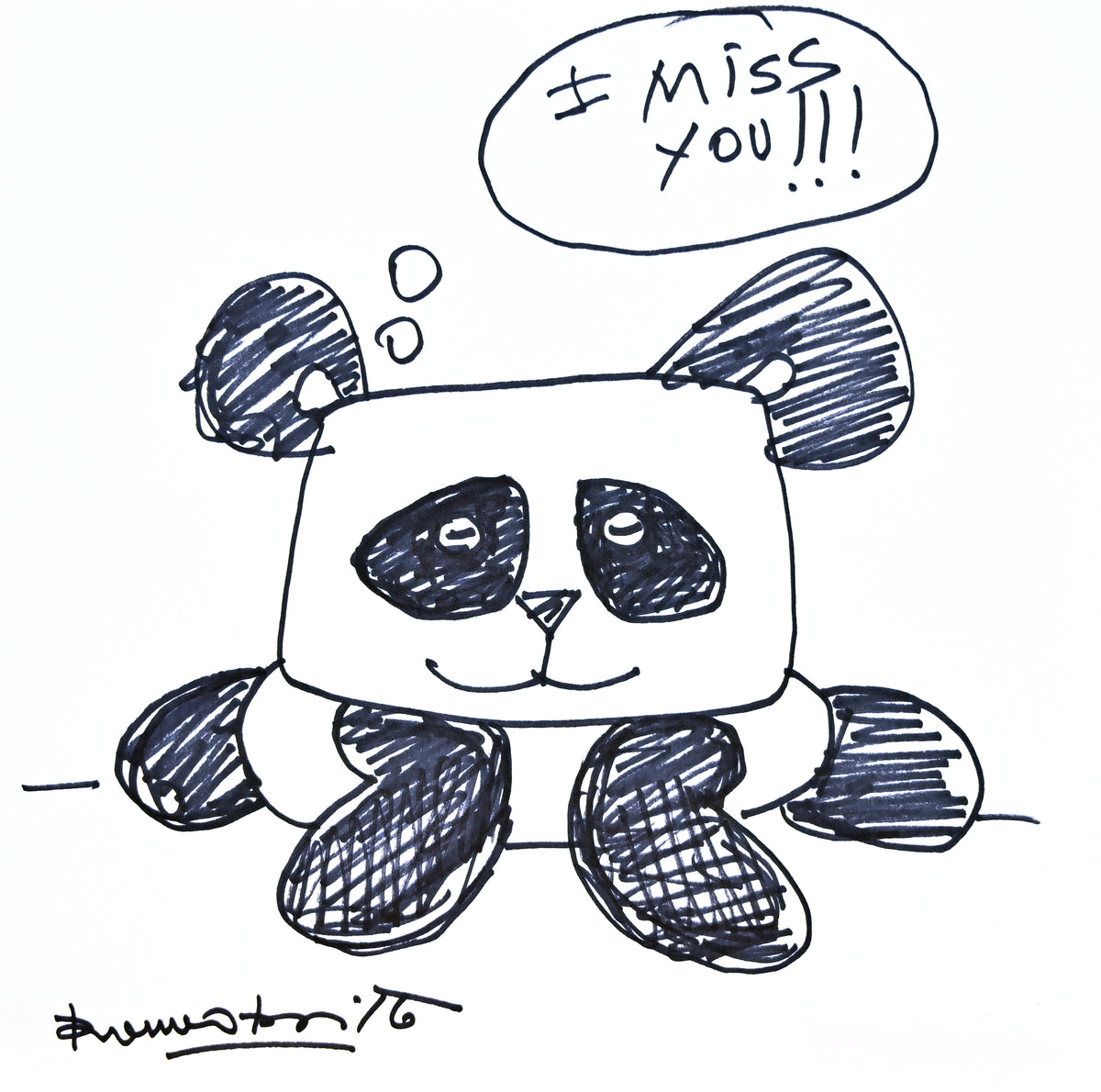 Romero Britto panda bear original drawing  colorful pop art design