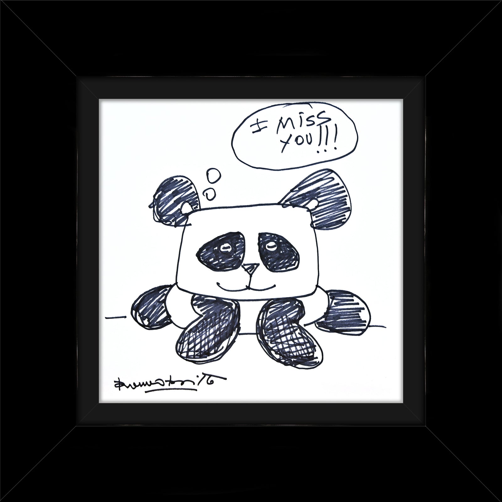 Romero Britto panda bear original drawing  contemporary pop art piece
