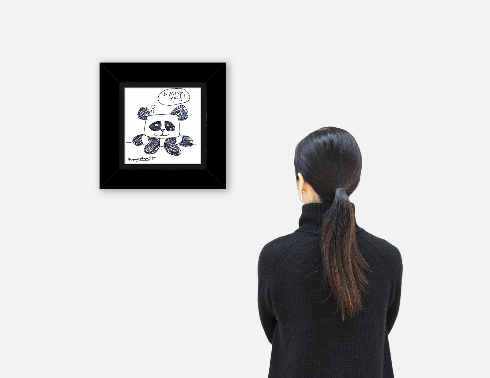 modern pop art panda bear original drawing  vibrant home decor
