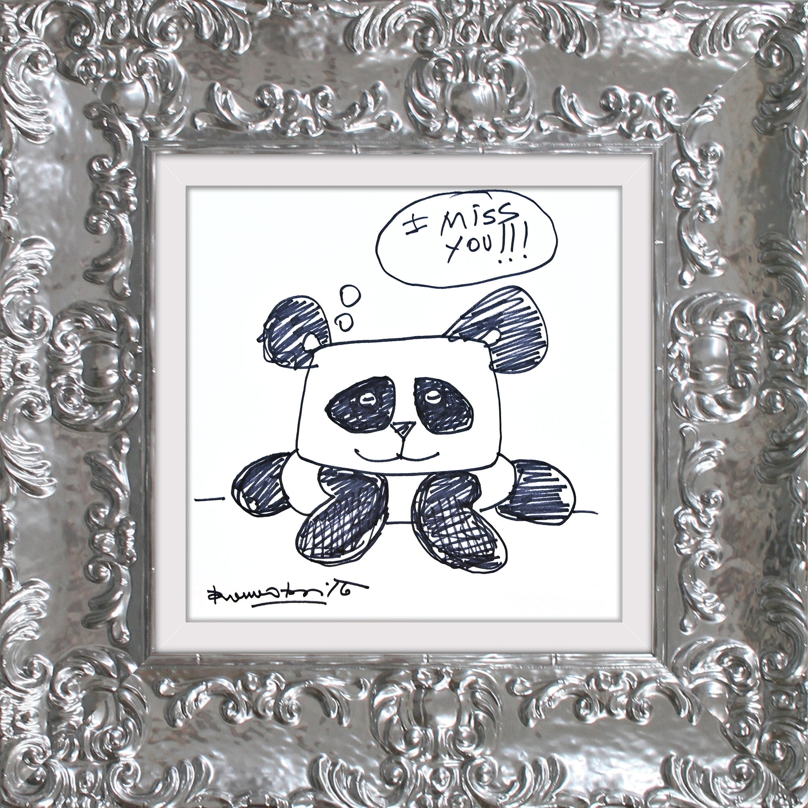 panda bear original drawing  colorful decorative collectible gift idea