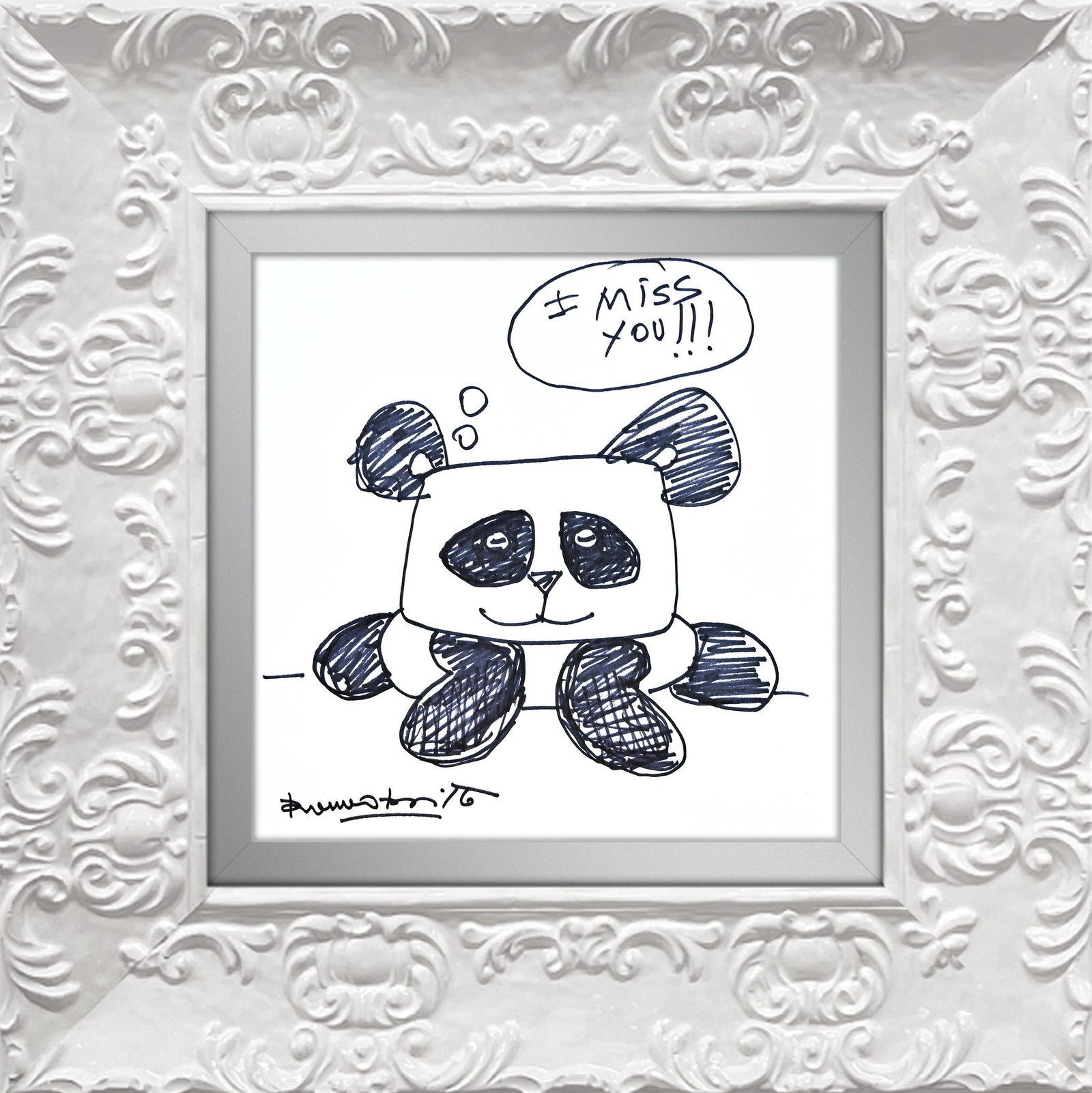 Romero Britto panda bear original drawing  contemporary pop art piece