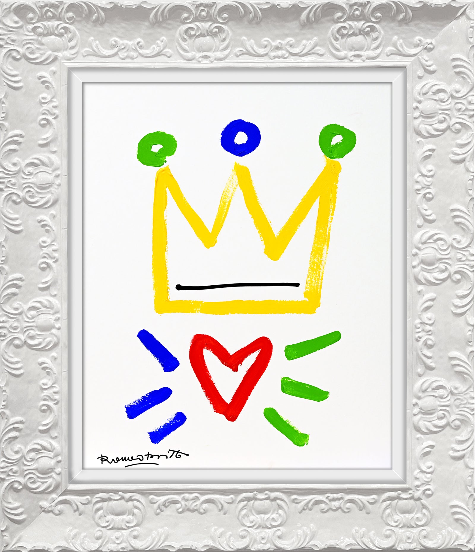 Romero Britto the crown original drawing  contemporary pop art piece