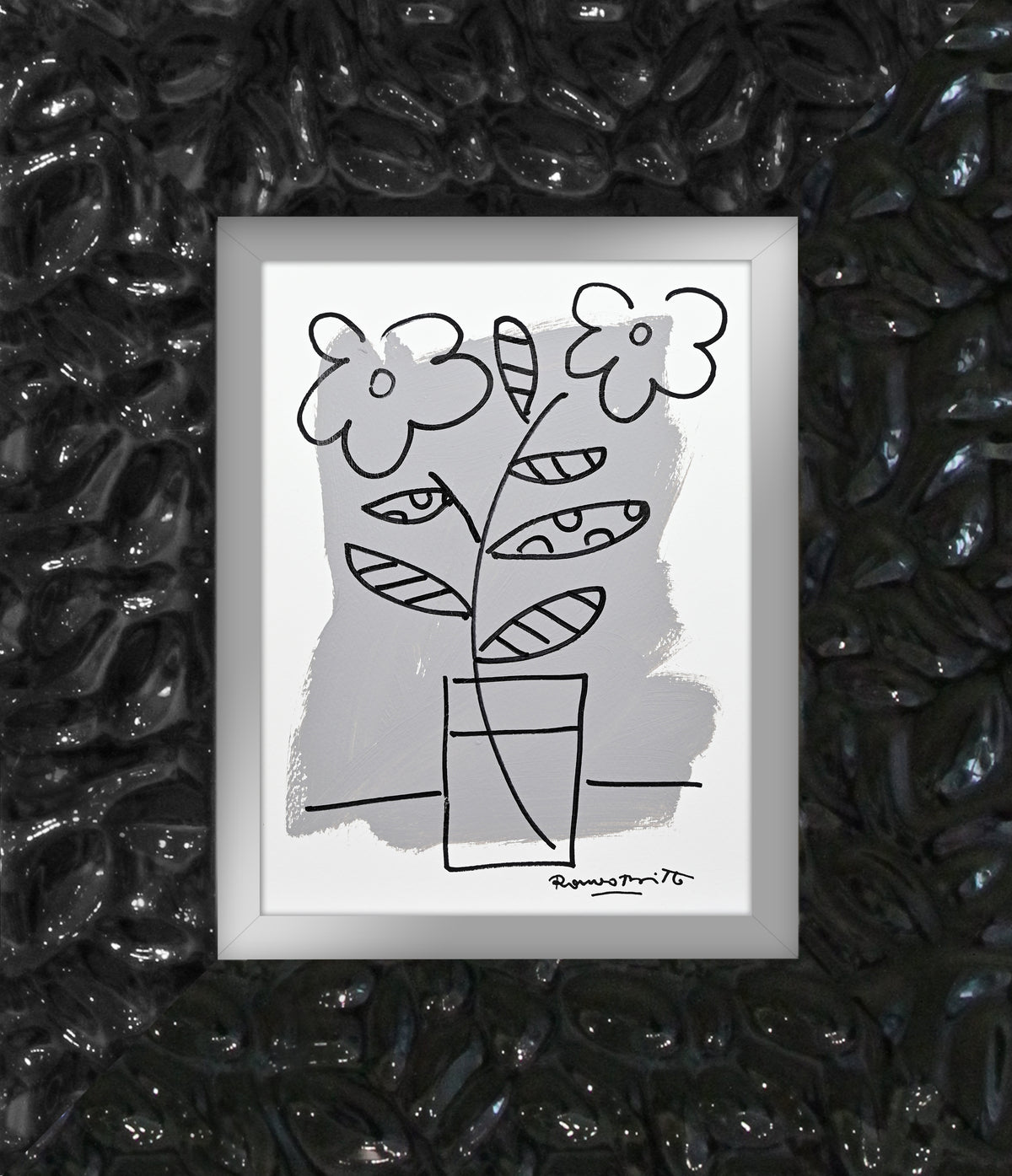 Romero Britto two color collection original drawing  contemporary pop art piece