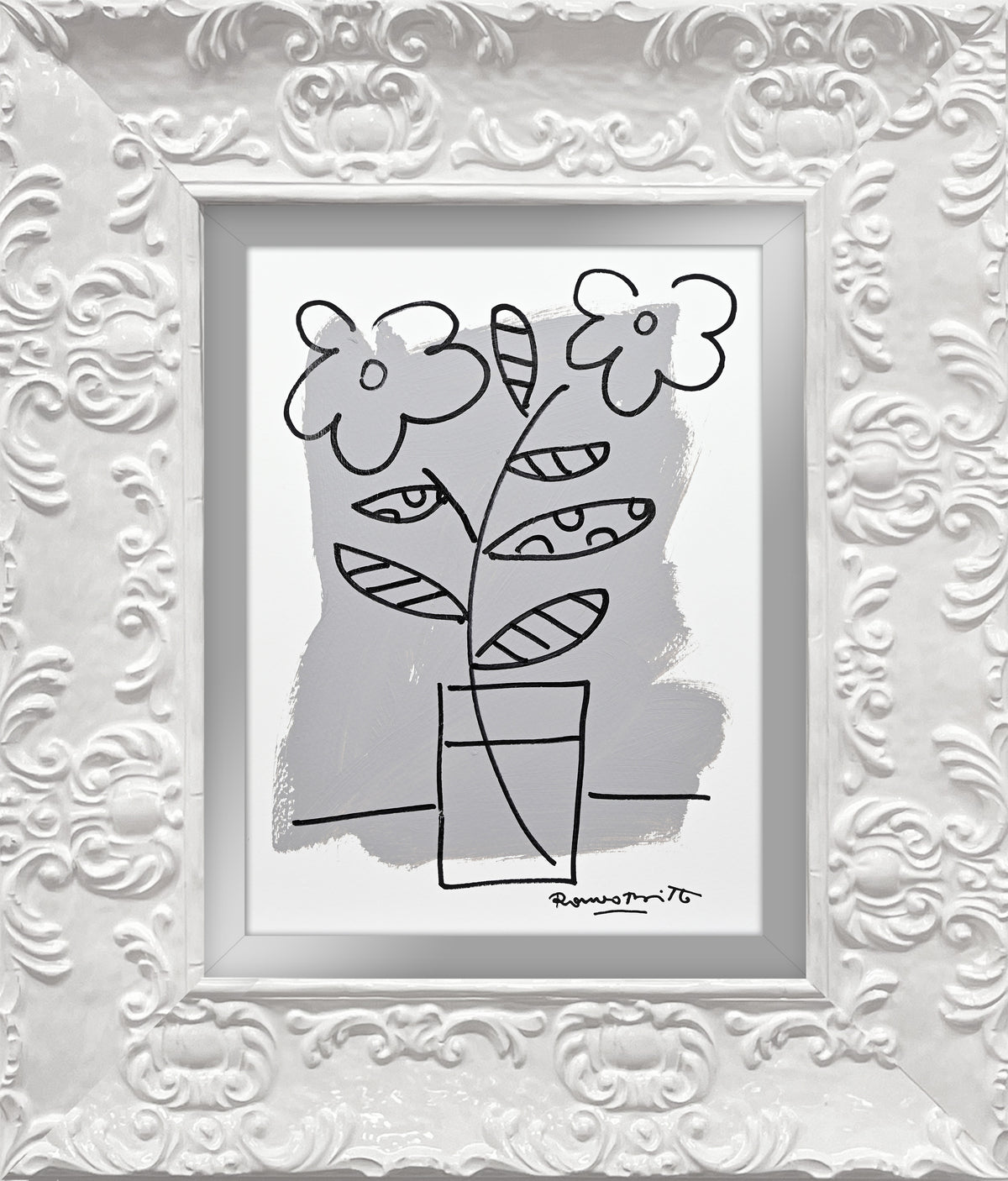 Romero Britto two color collection original drawing  contemporary pop art piece