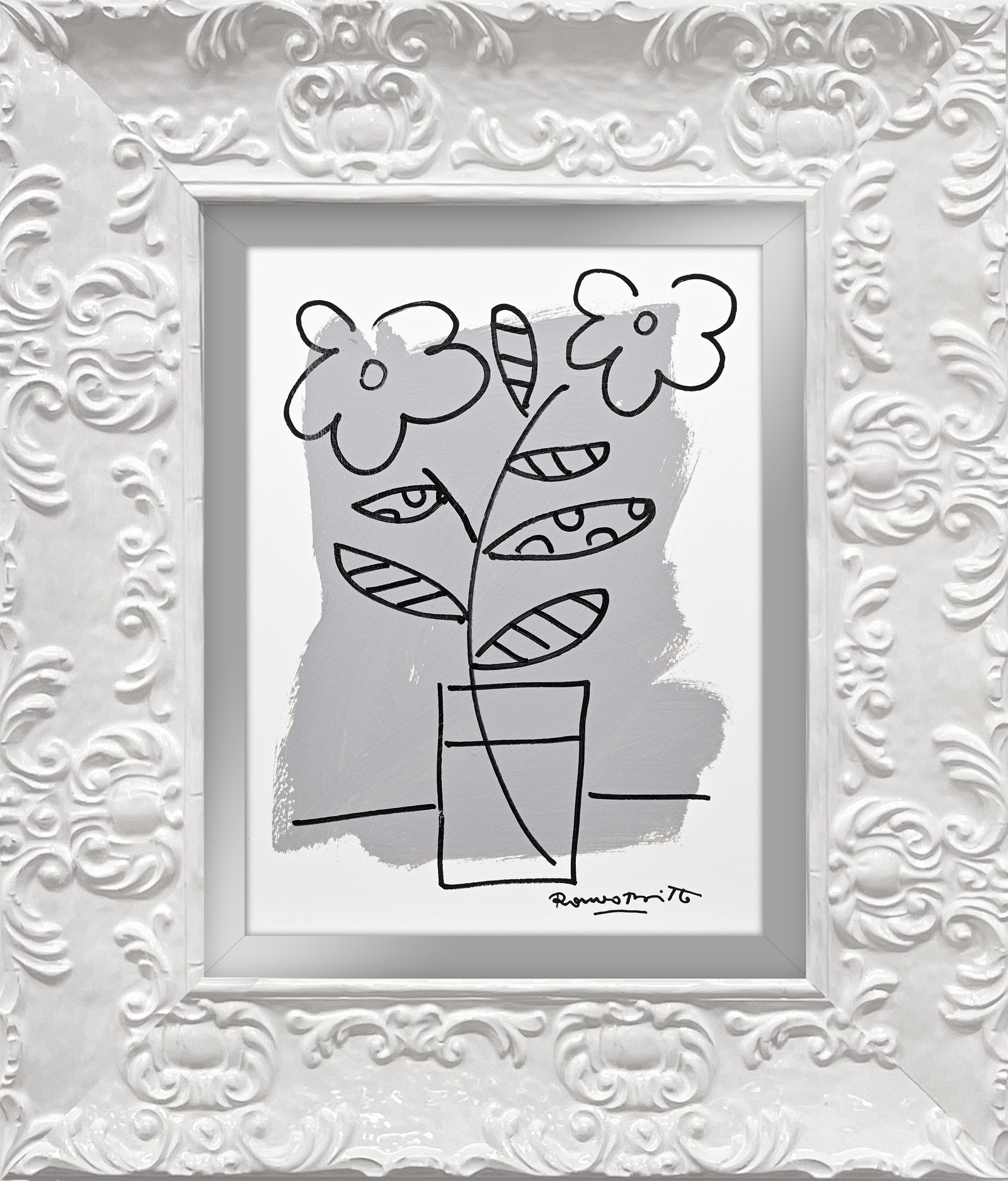 Romero Britto two color collection original drawing  contemporary pop art piece