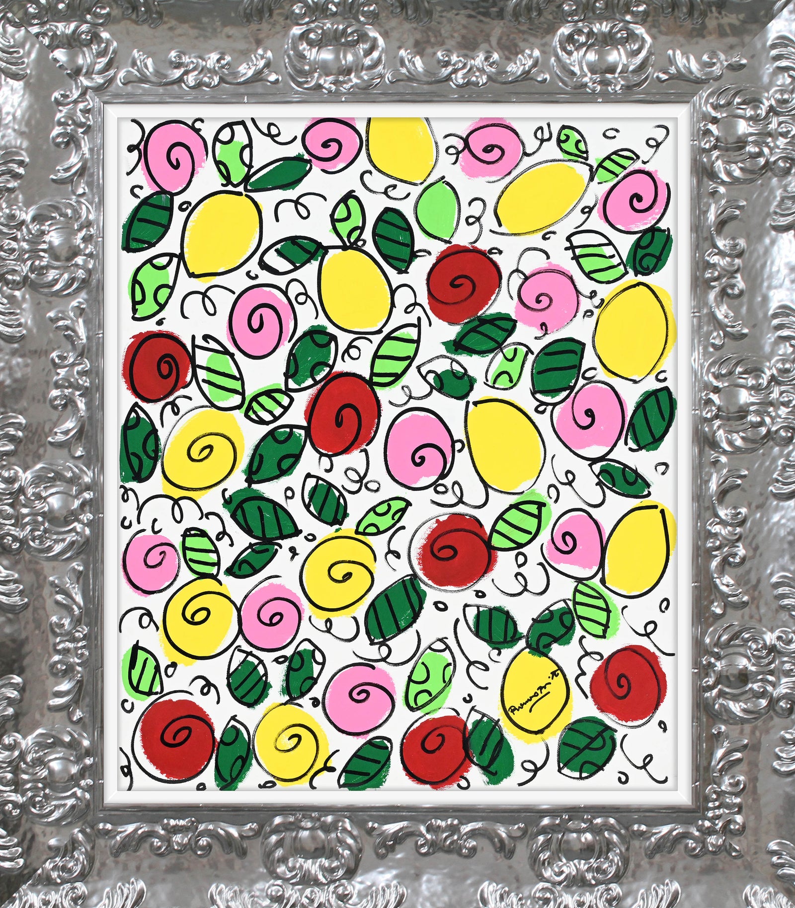 Romero Britto the sicily collection flowers lemons  contemporary pop art piece