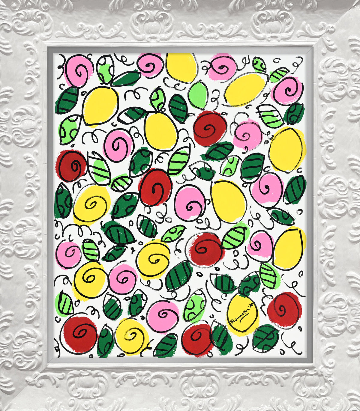 Romero Britto the sicily collection flowers lemons  contemporary pop art piece