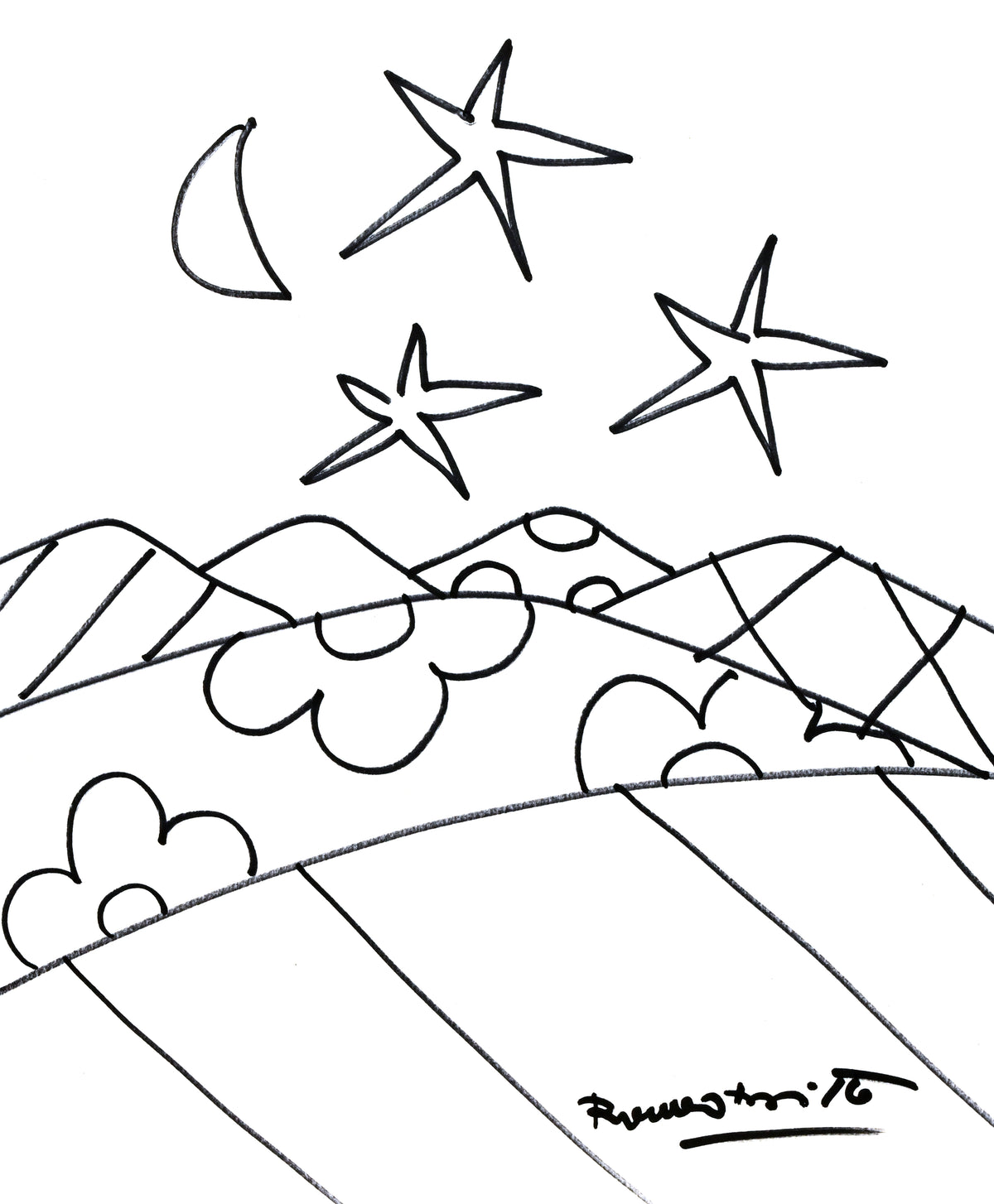 Romero Britto desert original drawing  colorful pop art design