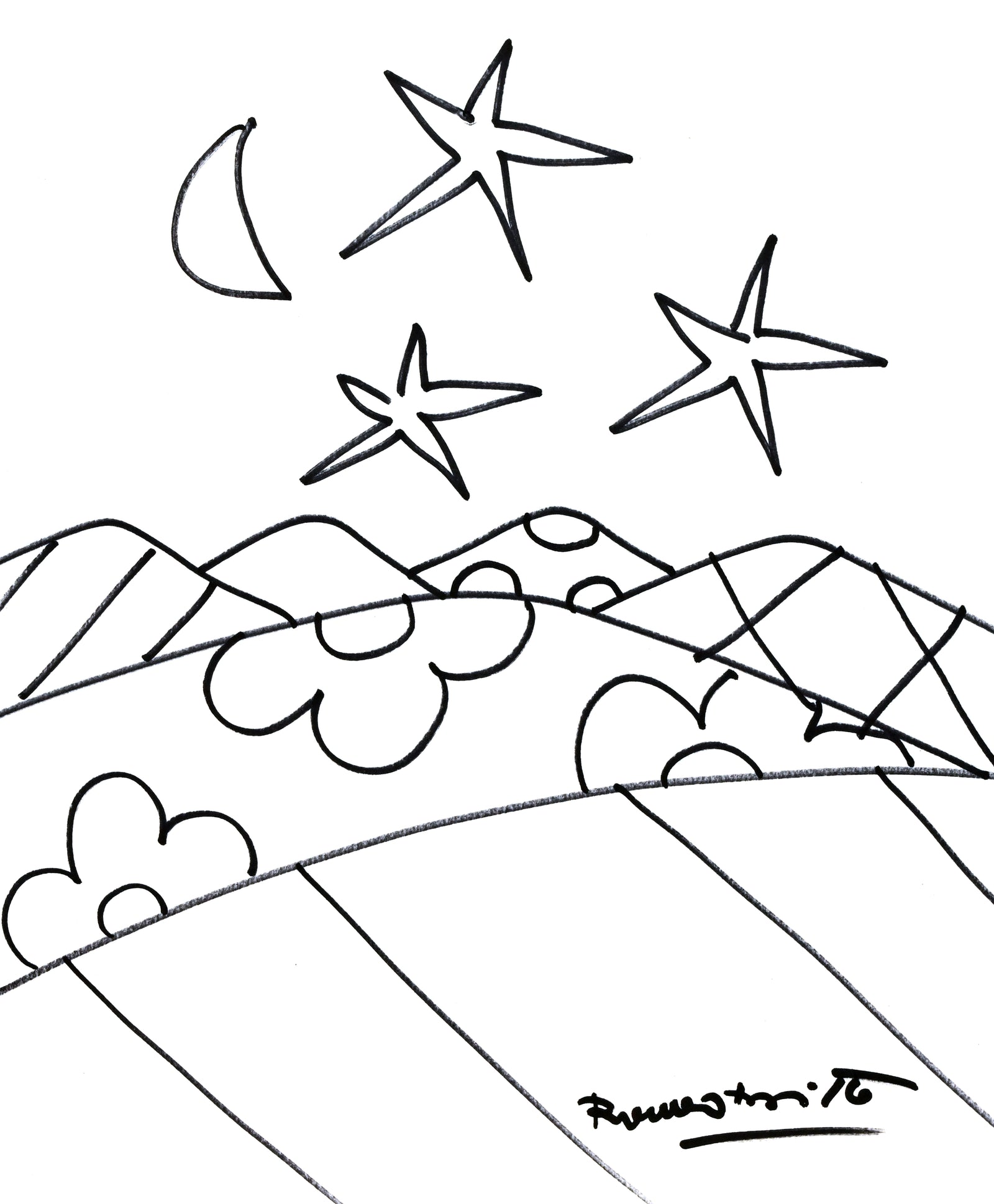 Romero Britto desert original drawing  colorful pop art design
