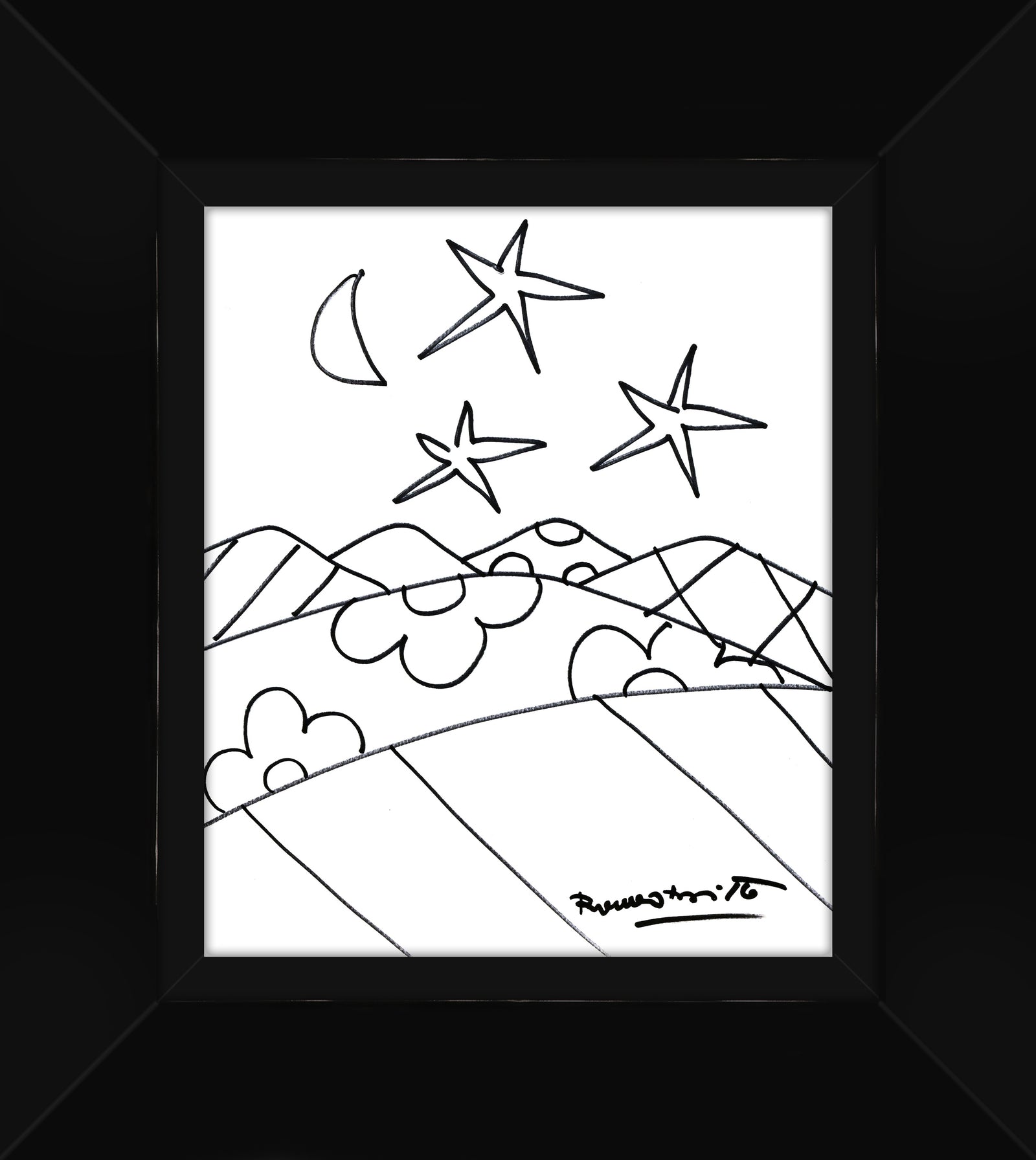 Romero Britto desert original drawing  contemporary pop art piece