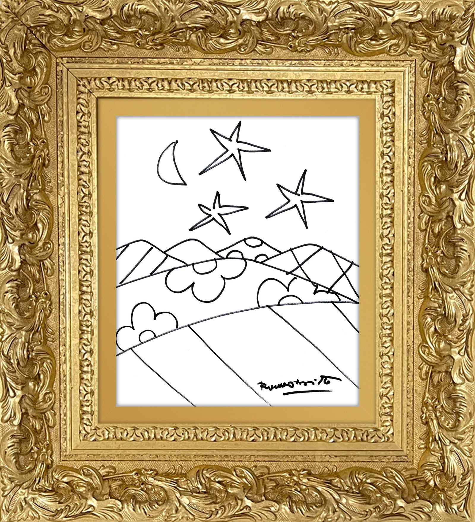 Romero Britto desert original drawing  contemporary pop art piece
