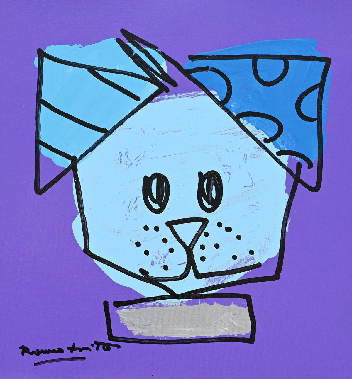 Romero Britto blue dog original drawing  colorful pop art design