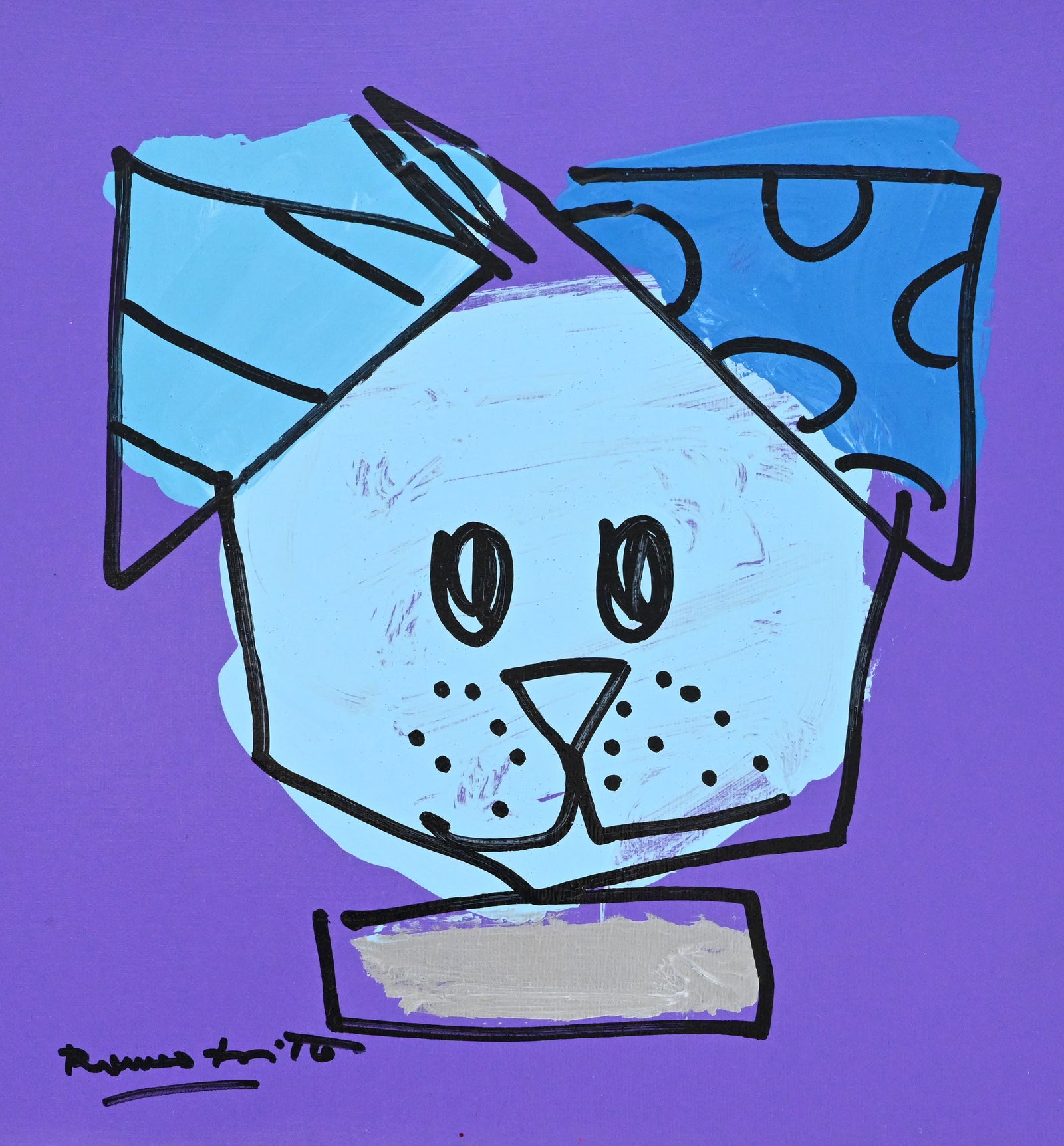 Romero Britto blue dog original drawing  colorful pop art design