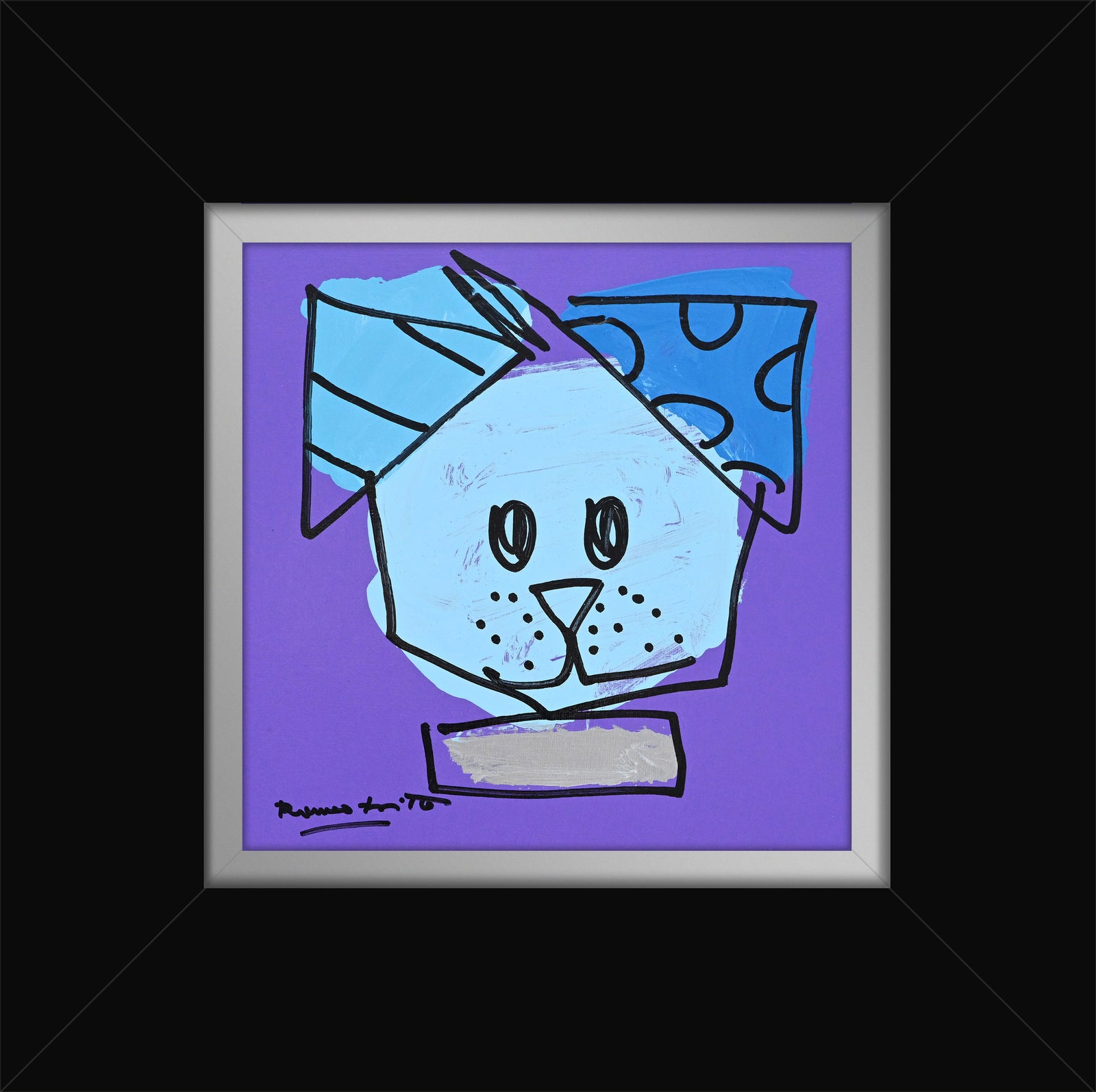 Romero Britto blue dog original drawing  colorful pop art design