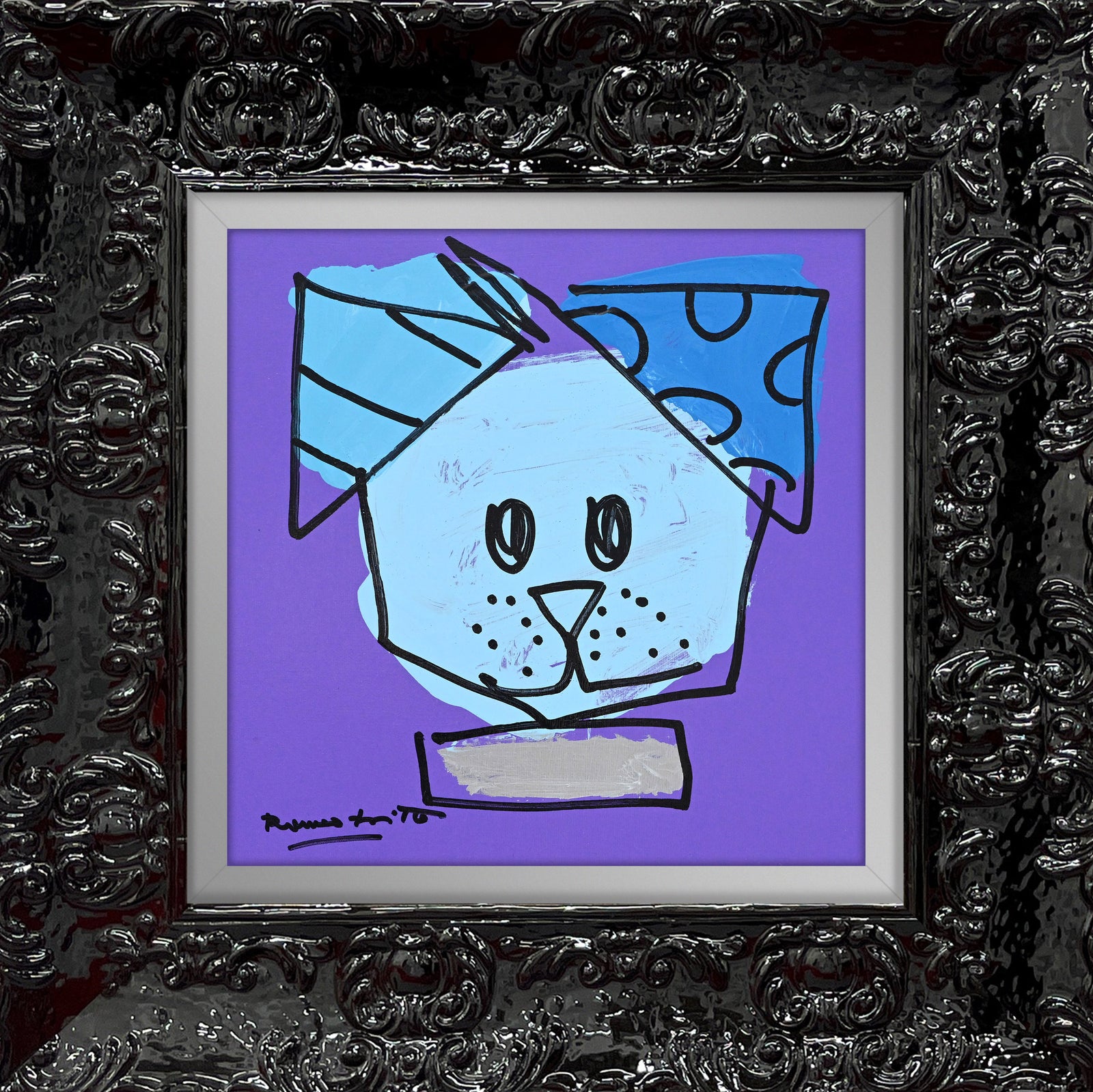 blue dog original drawing  colorful decorative collectible gift idea
