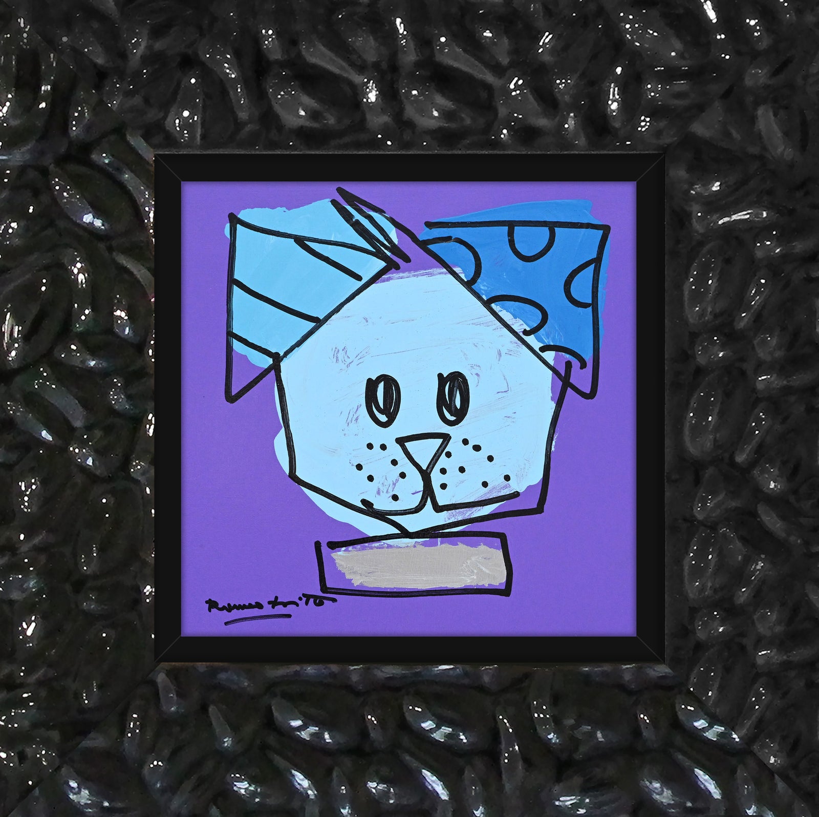 modern pop art blue dog original drawing  vibrant home decor