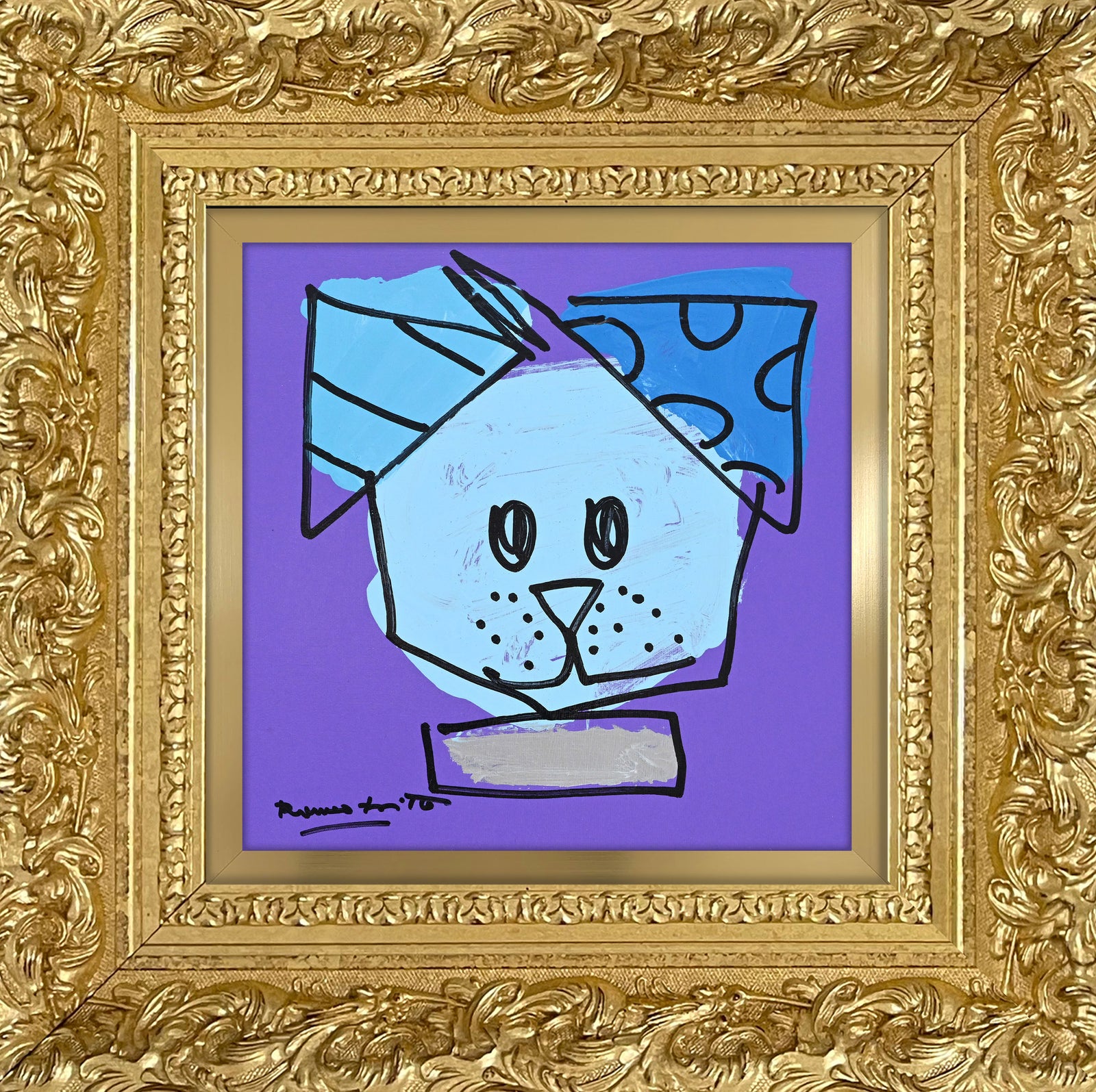 Romero Britto blue dog original drawing  colorful pop art design