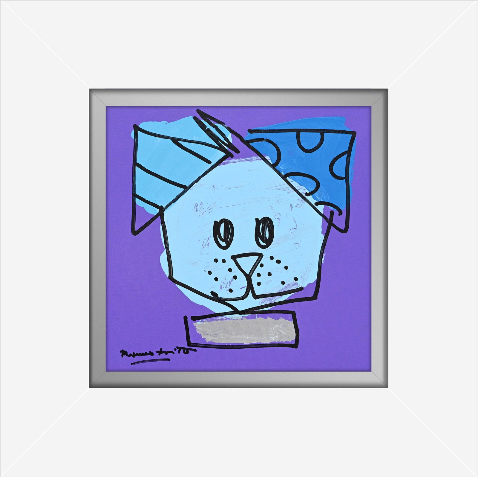 modern pop art blue dog original drawing  vibrant home decor