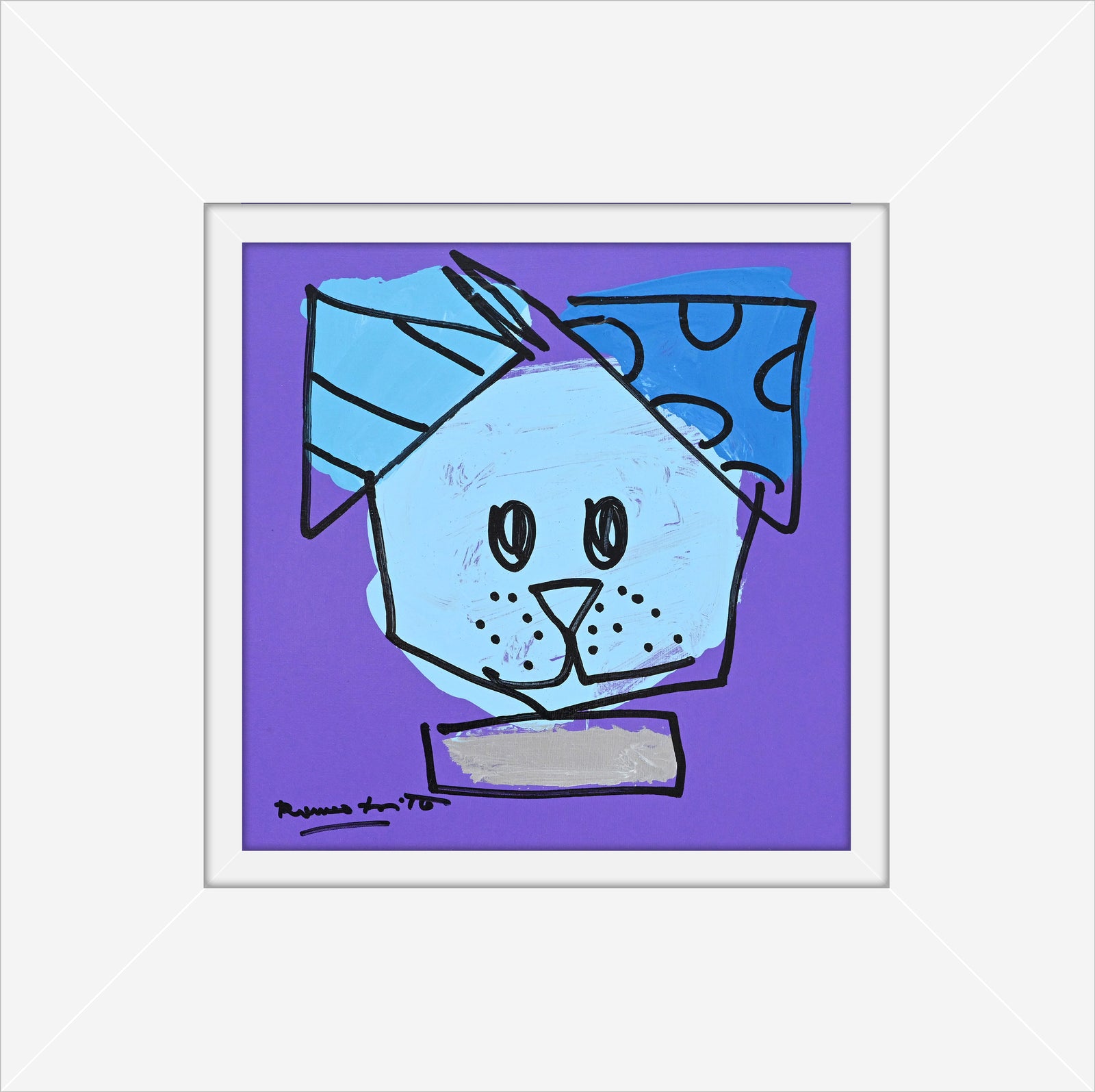 blue dog original drawing  artistic colorful design collectible