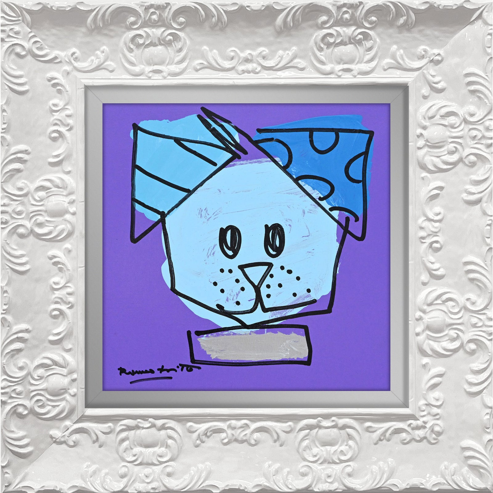 Romero Britto blue dog original drawing  contemporary pop art piece