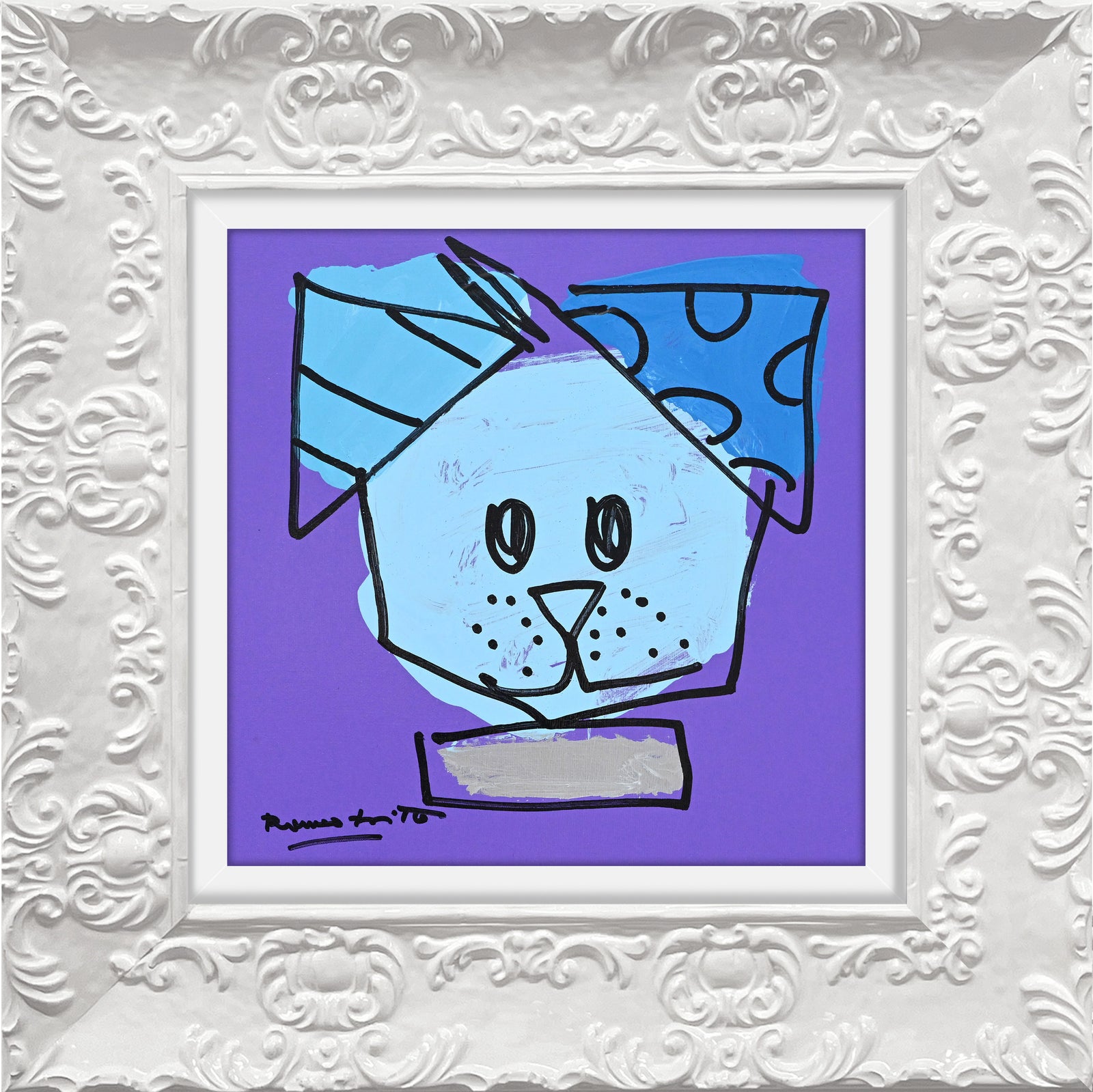 Romero Britto blue dog original drawing  colorful pop art design