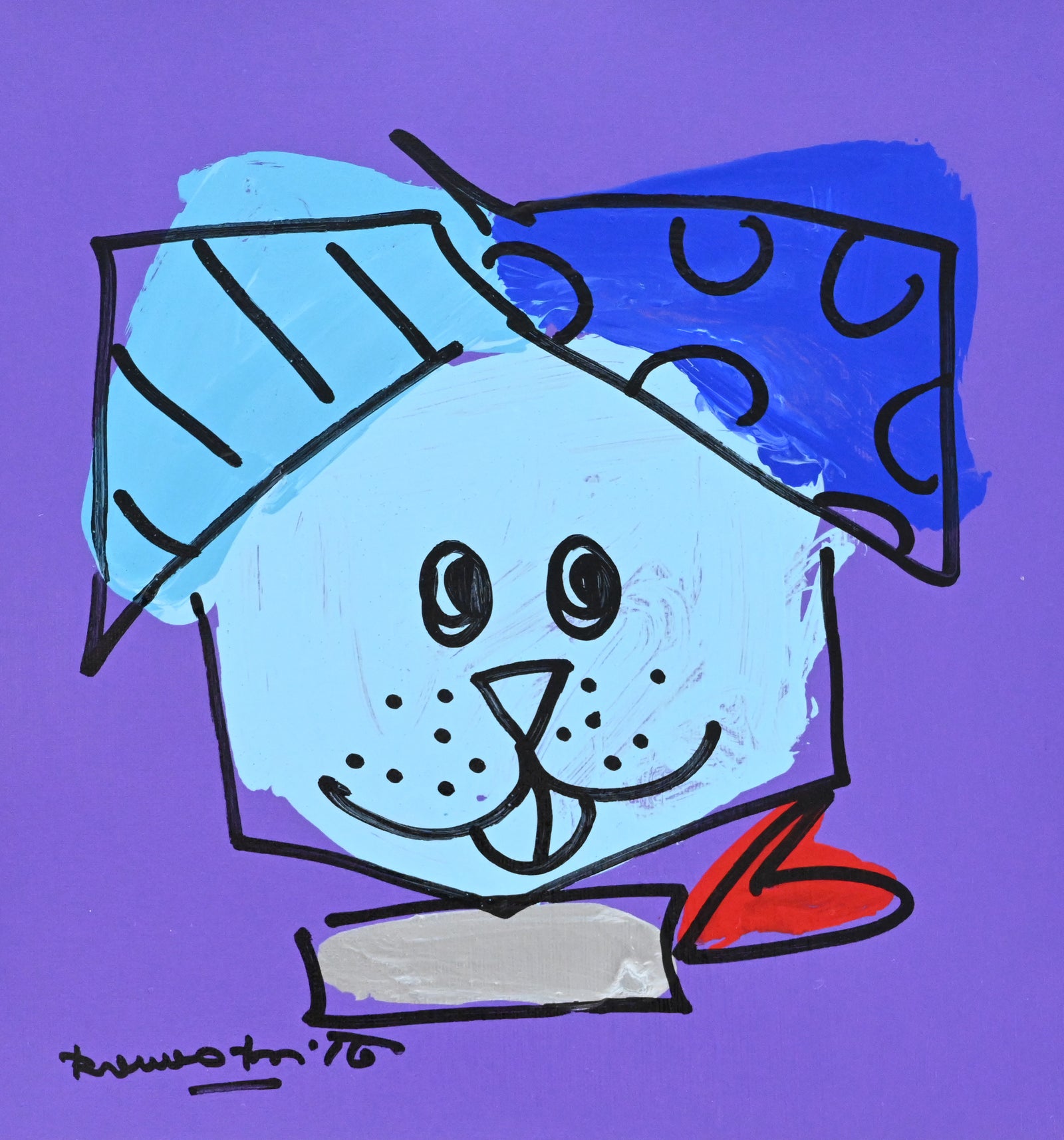 Romero Britto blue dog original drawing  colorful pop art design