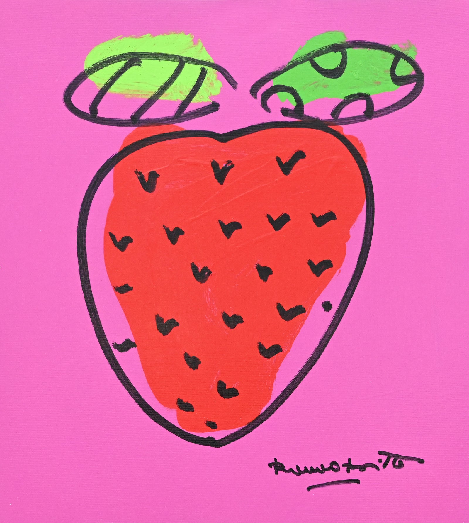 Romero Britto strawberry original drawing  colorful pop art design