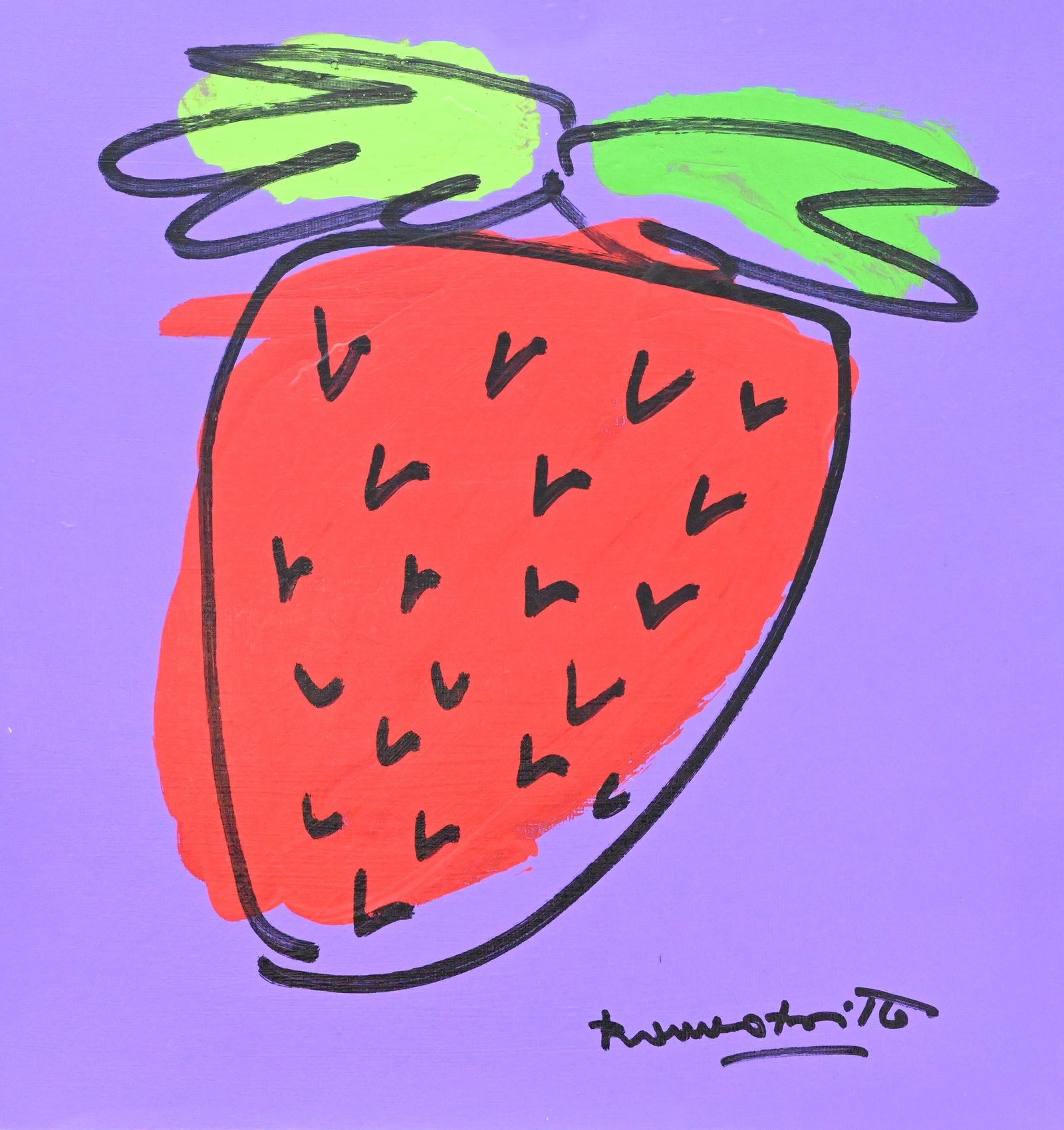 Romero Britto strawberry original drawing  colorful pop art design