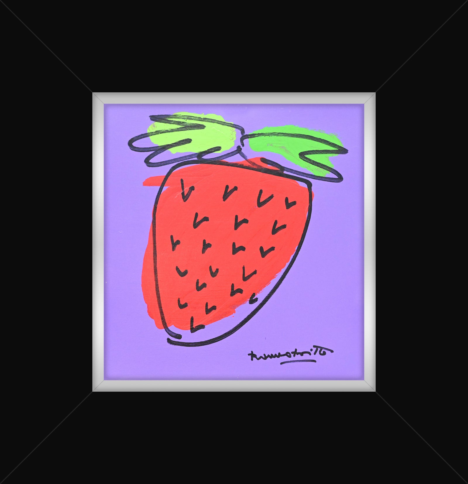 Romero Britto strawberry original drawing  colorful pop art design