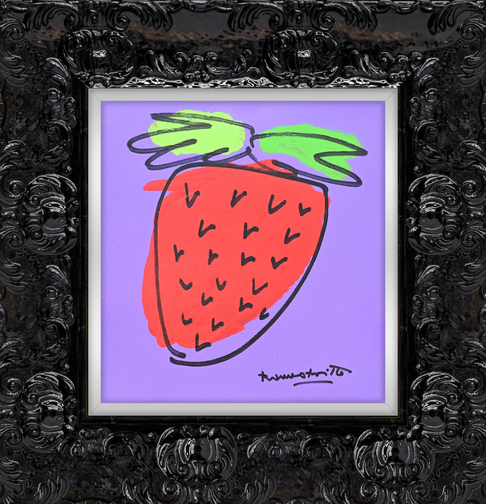 modern pop art strawberry original drawing  vibrant home decor