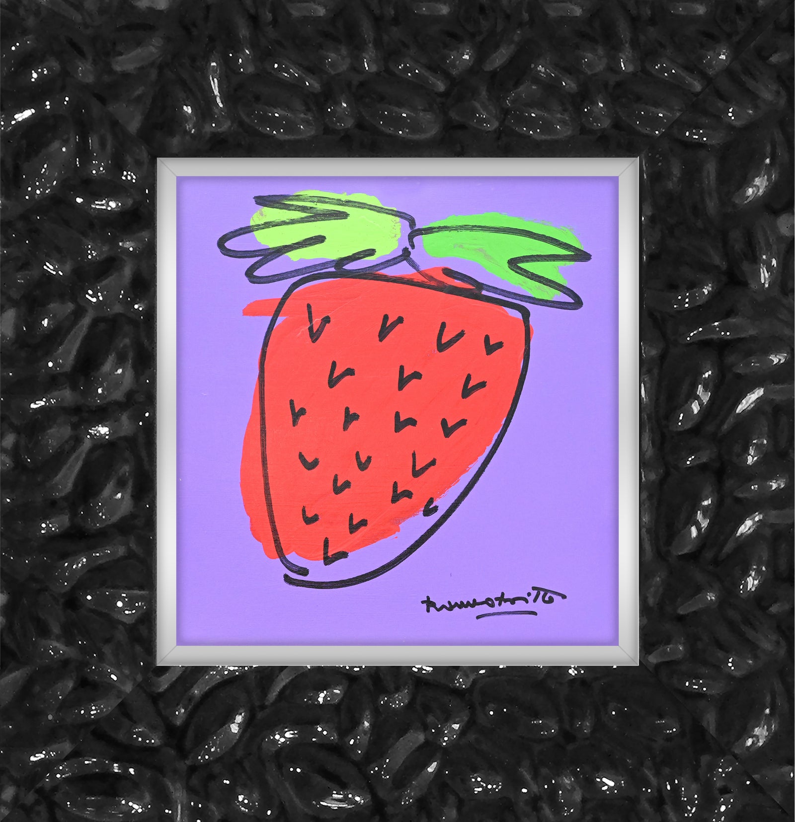 Romero Britto strawberry original drawing  contemporary pop art piece