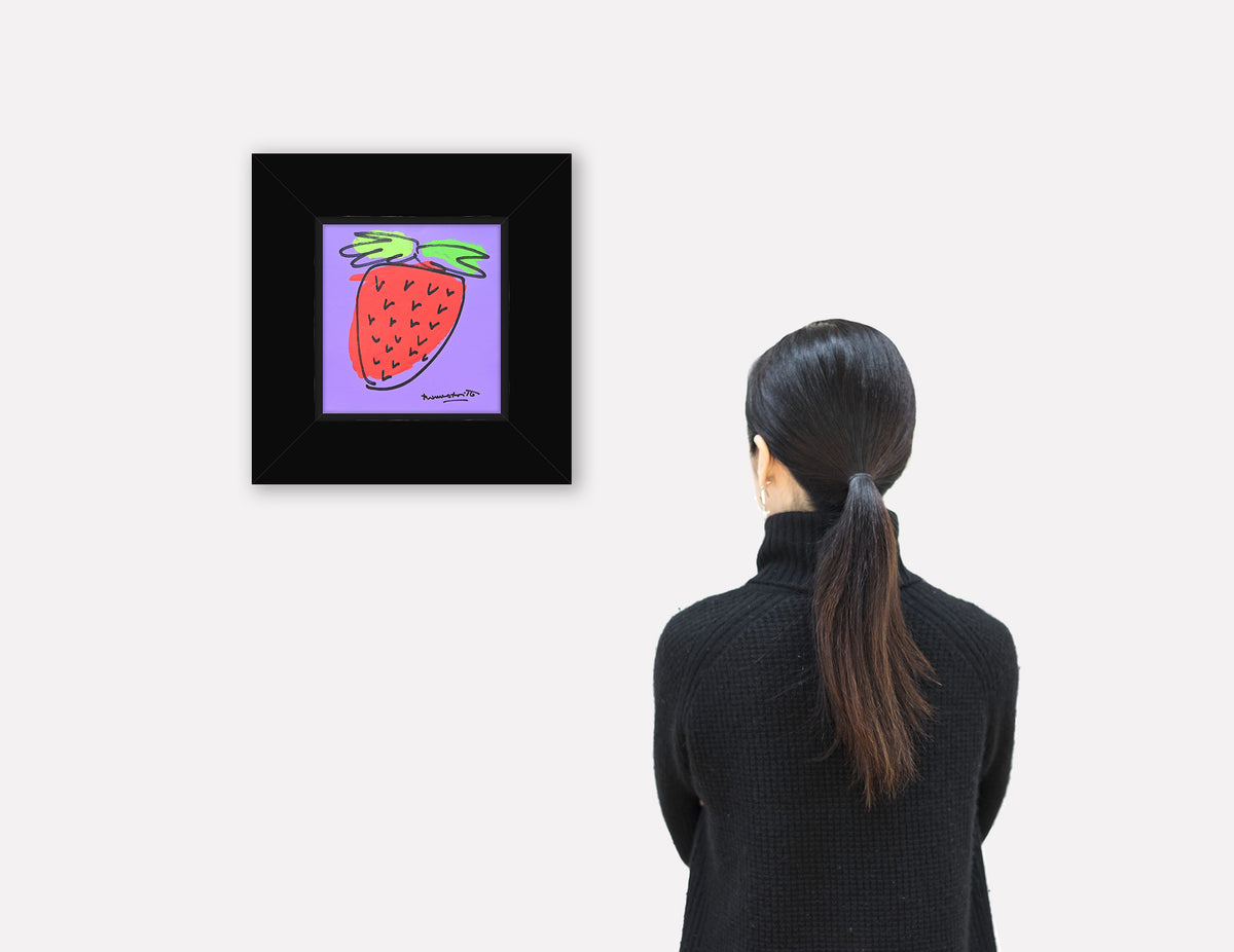 modern pop art strawberry original drawing  vibrant home decor