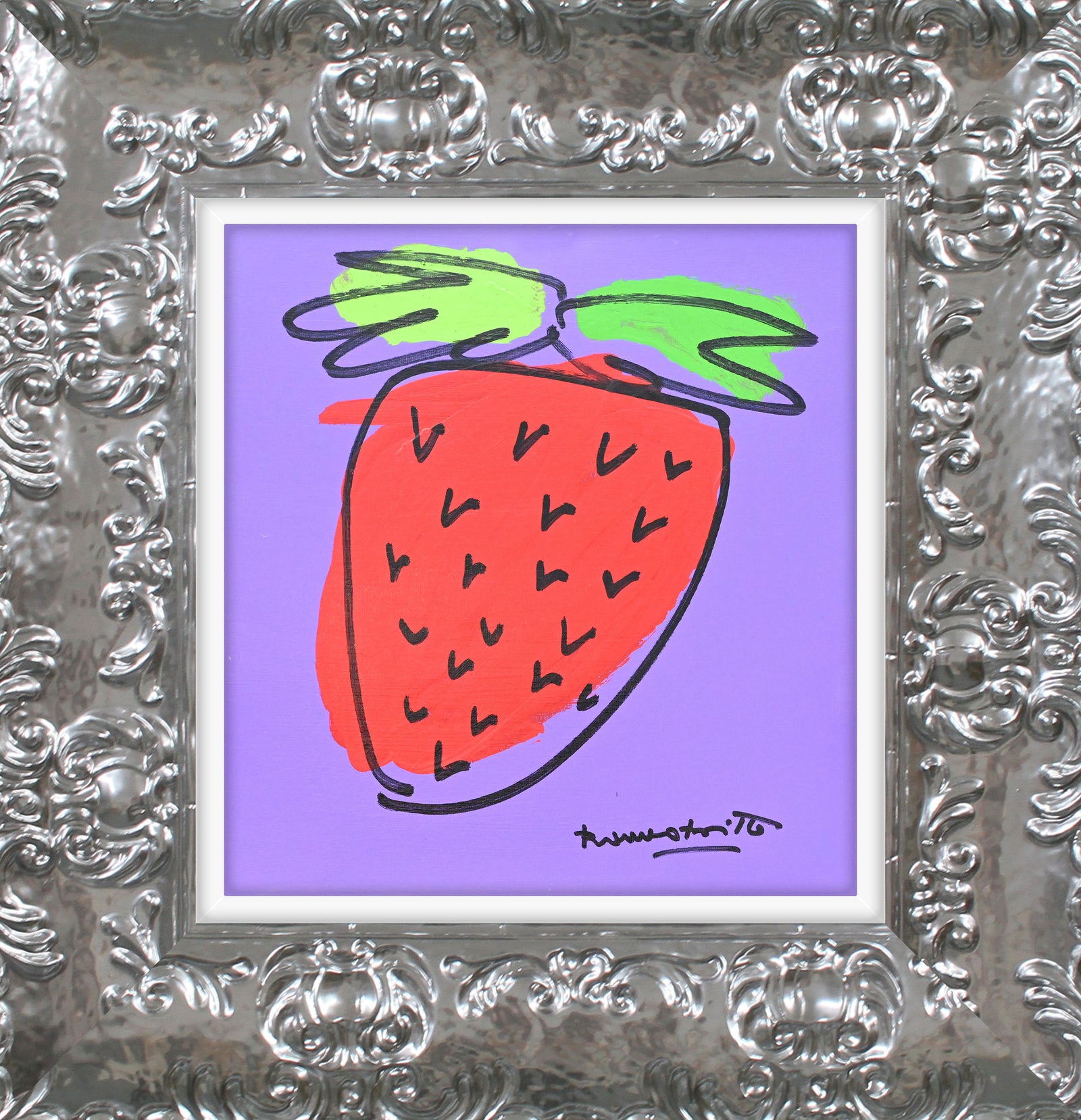 modern pop art strawberry original drawing  vibrant home decor