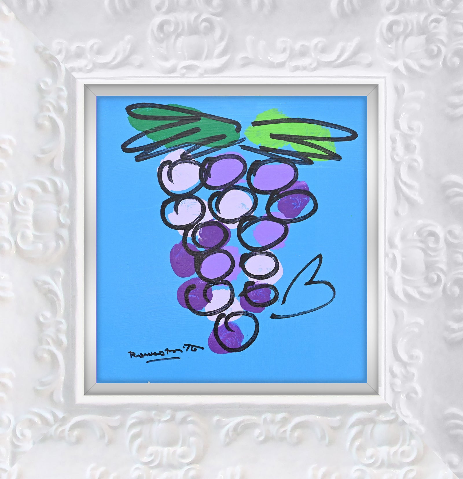 Romero Britto grapes original drawing  contemporary pop art piece