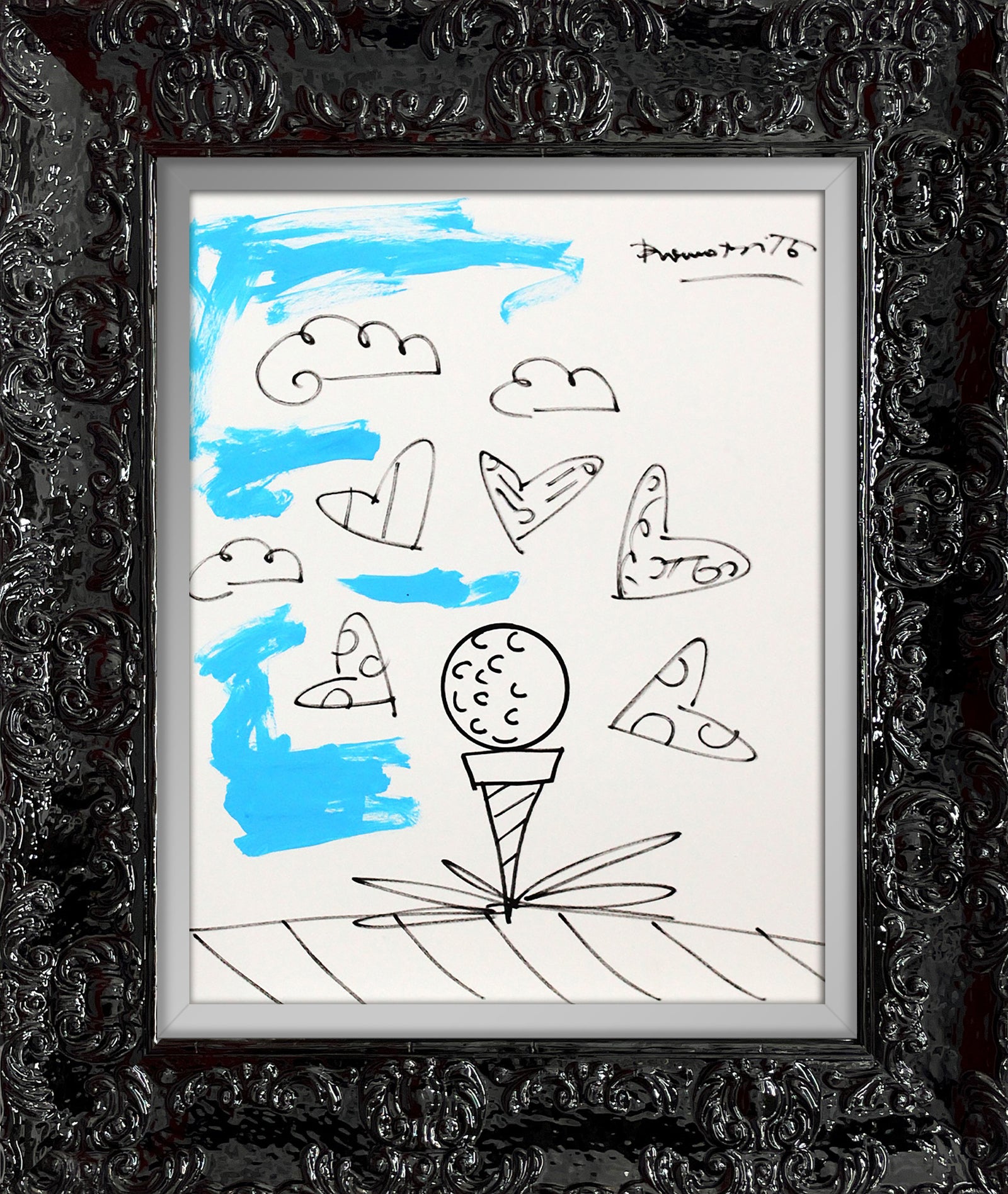 modern pop art baby blue tee original drawing  vibrant home decor