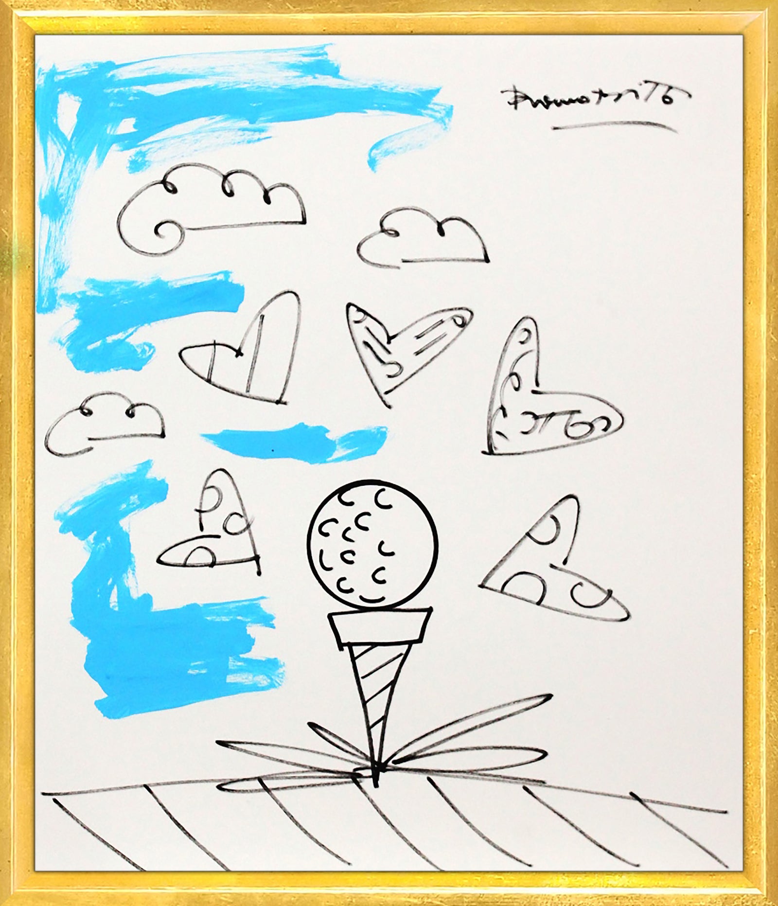 baby blue tee original drawing  colorful decorative collectible gift idea