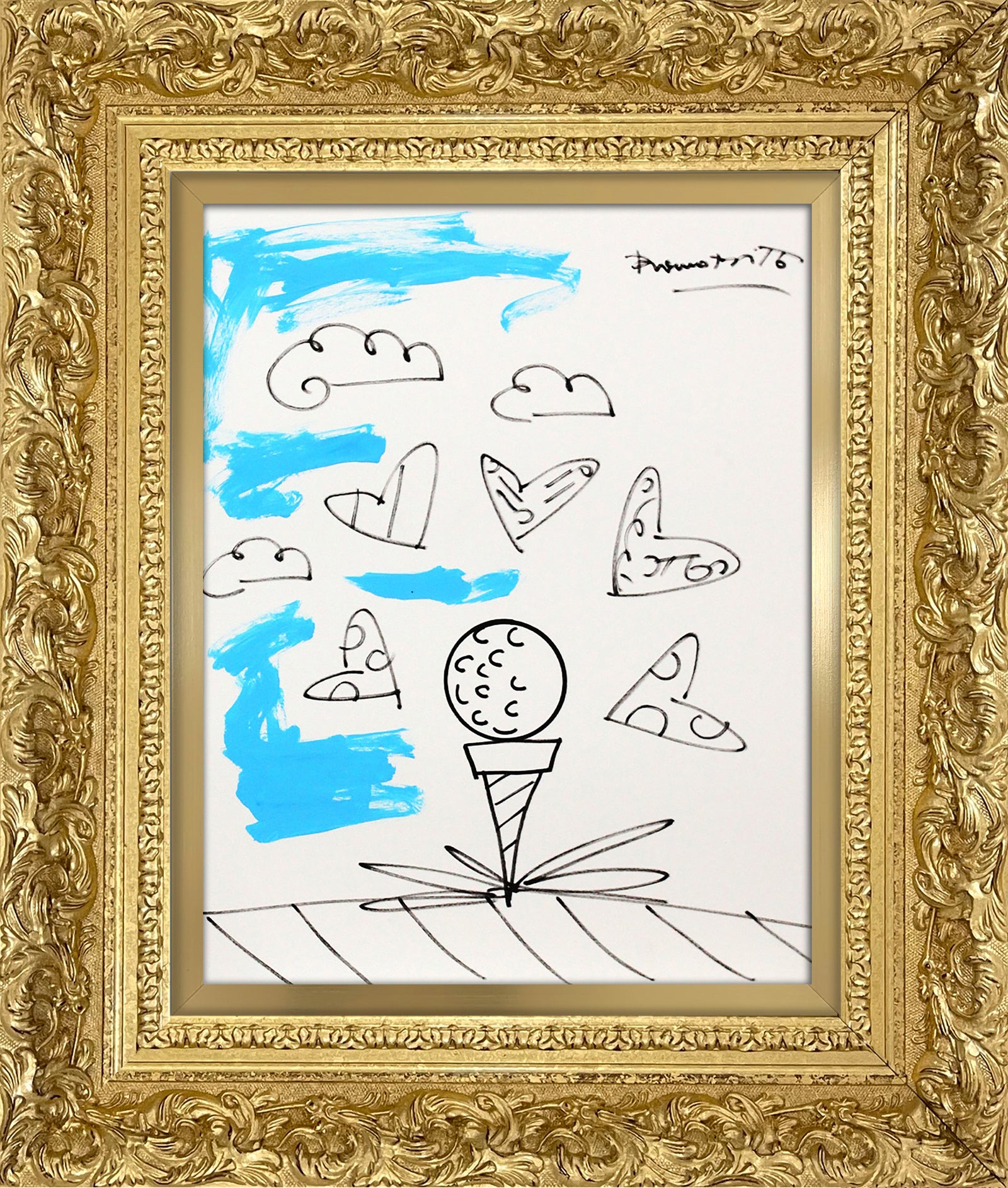 modern pop art baby blue tee original drawing  vibrant home decor