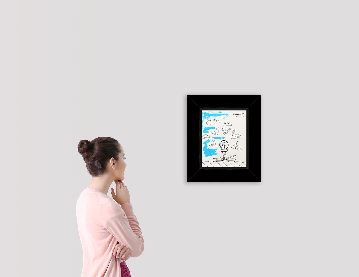 modern pop art baby blue tee original drawing  vibrant home decor
