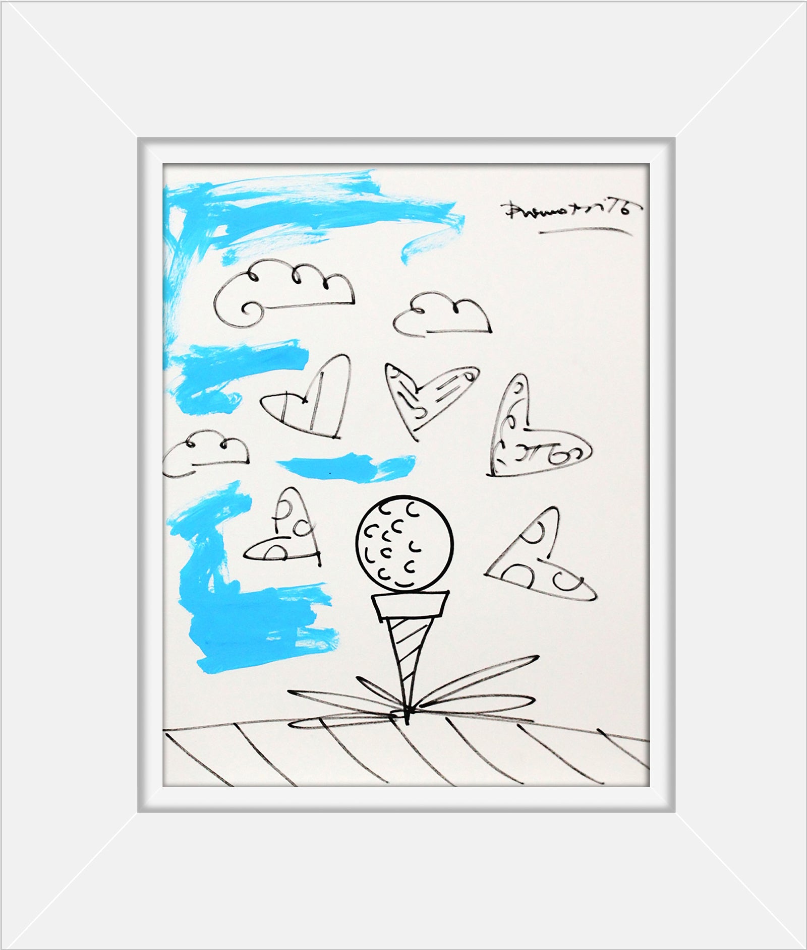 baby blue tee original drawing  colorful decorative collectible gift idea