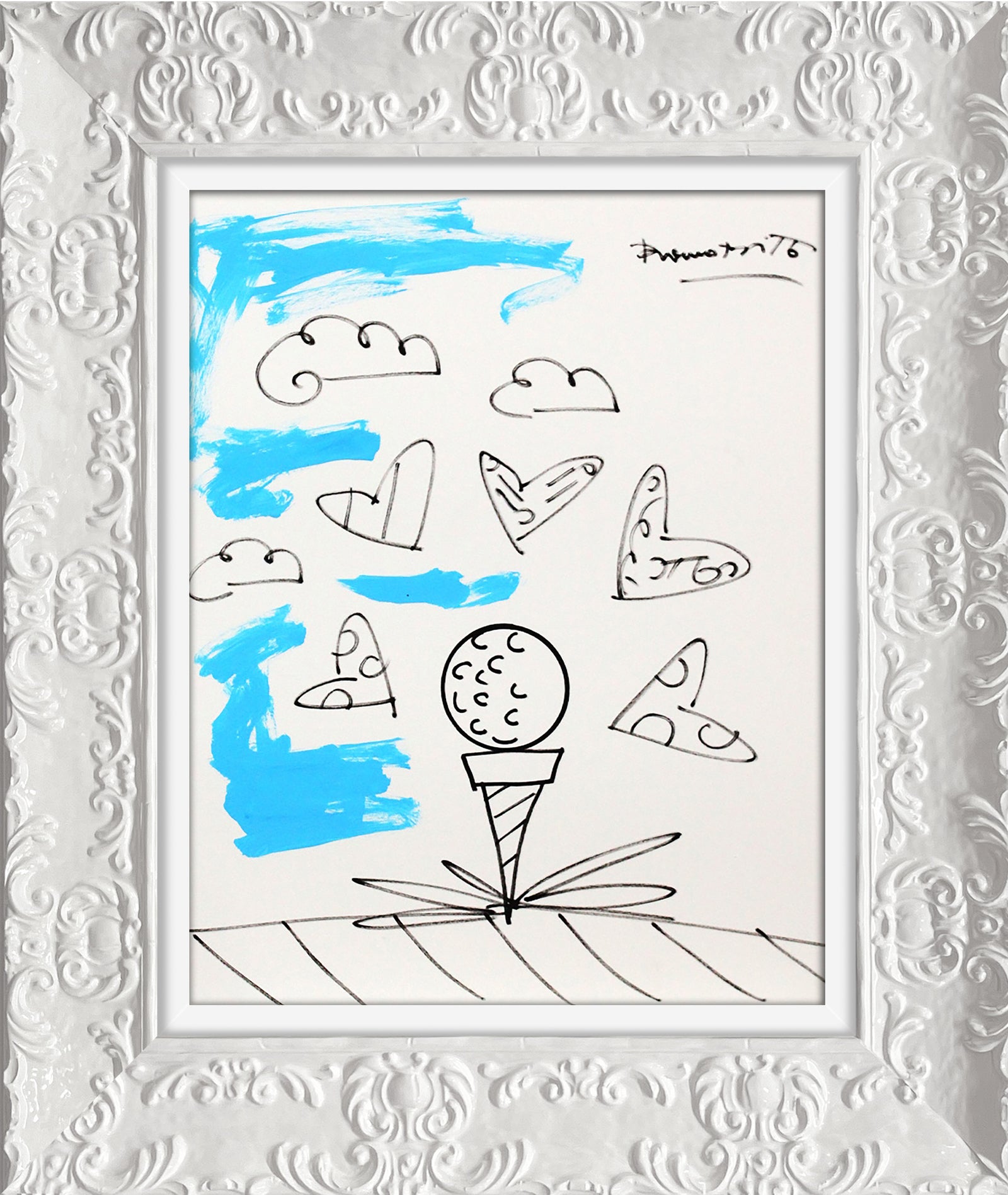 baby blue tee original drawing  artistic colorful design collectible