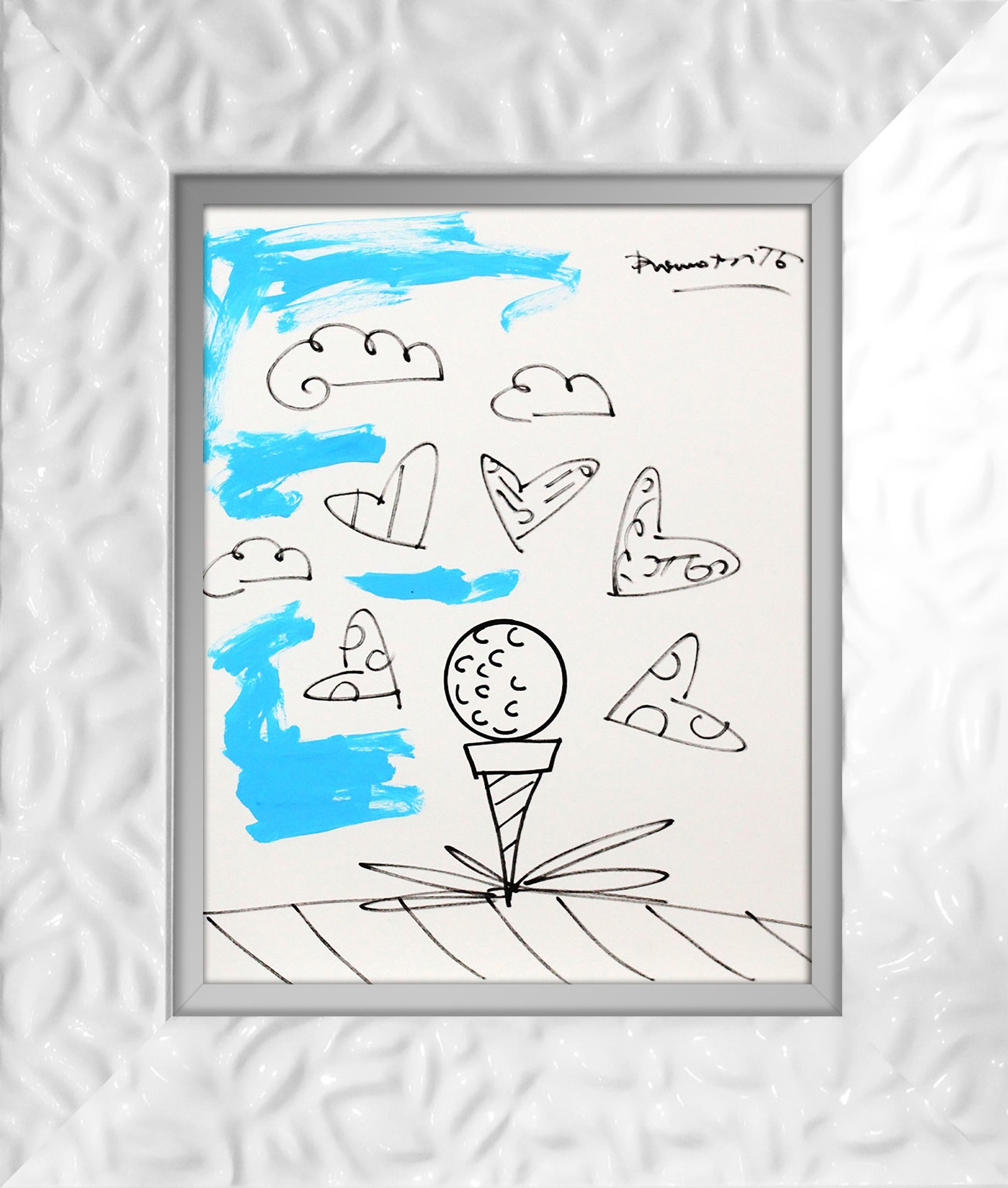 Romero Britto baby blue tee original drawing  contemporary pop art piece