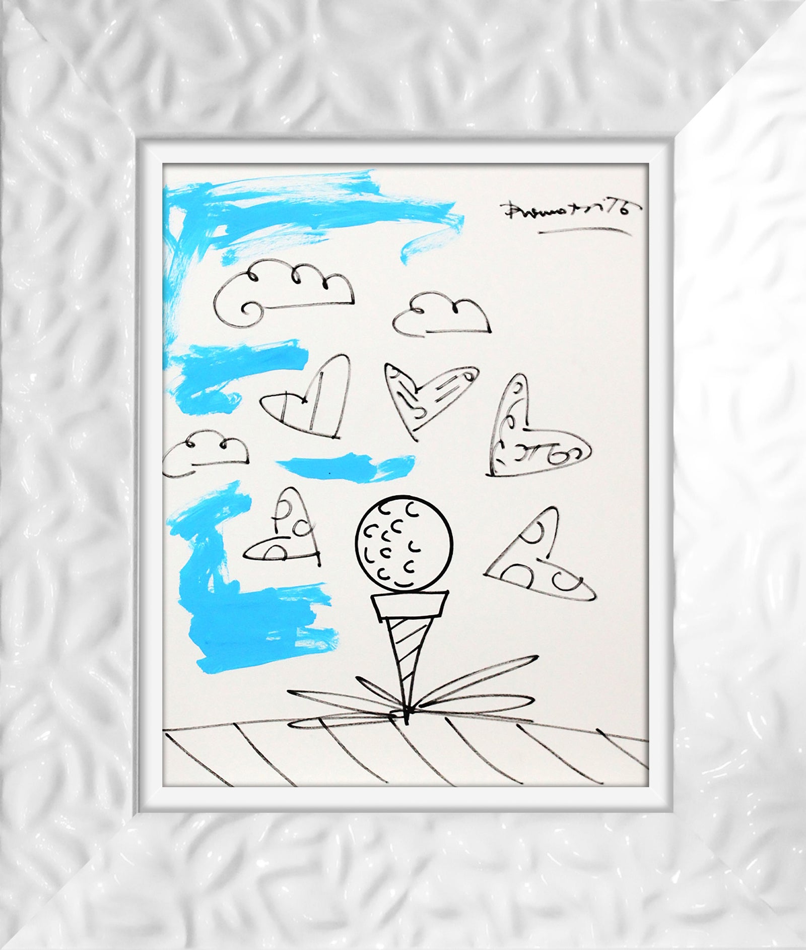 Romero Britto baby blue tee original drawing  colorful pop art design