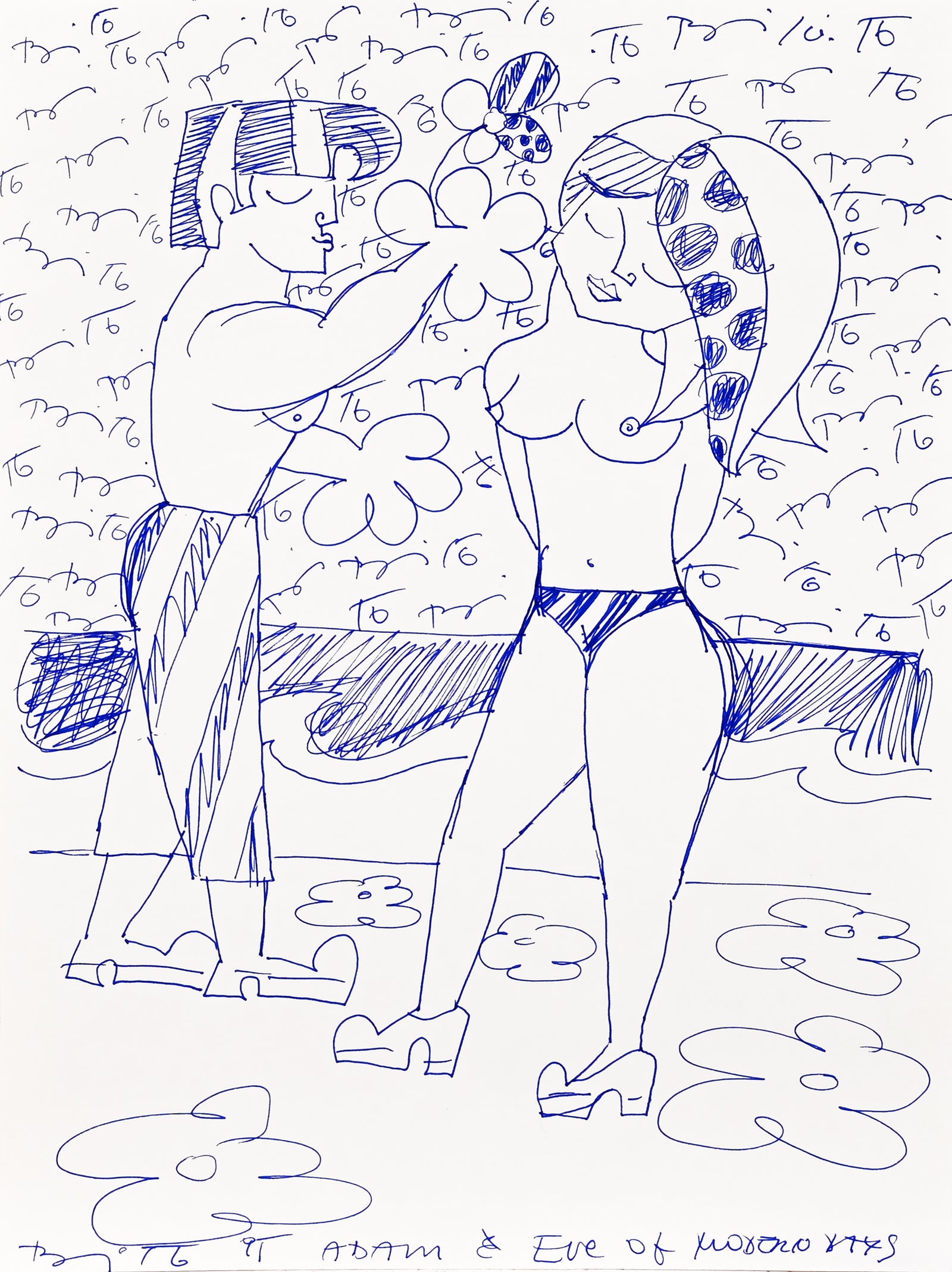 Romero Britto adam and eve of modern  colorful pop art design