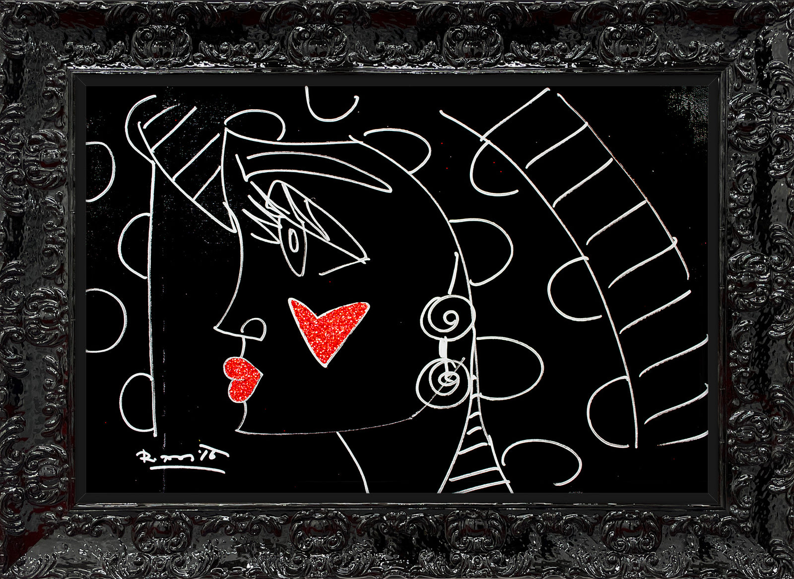 Romero Britto thoughts original drawing  contemporary pop art piece